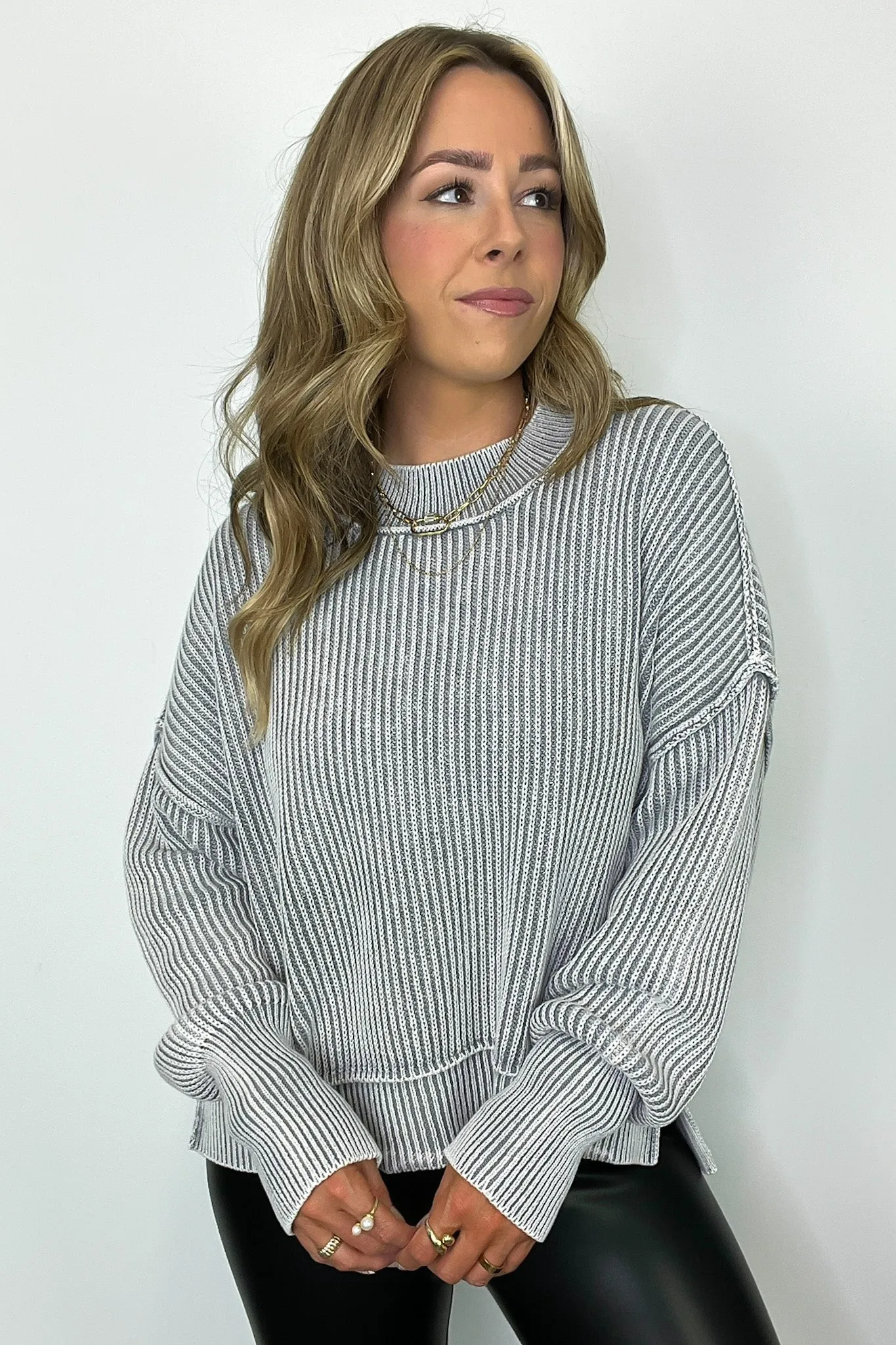 Tara Washed Side Slit Knit Sweater - BACK IN STOCK