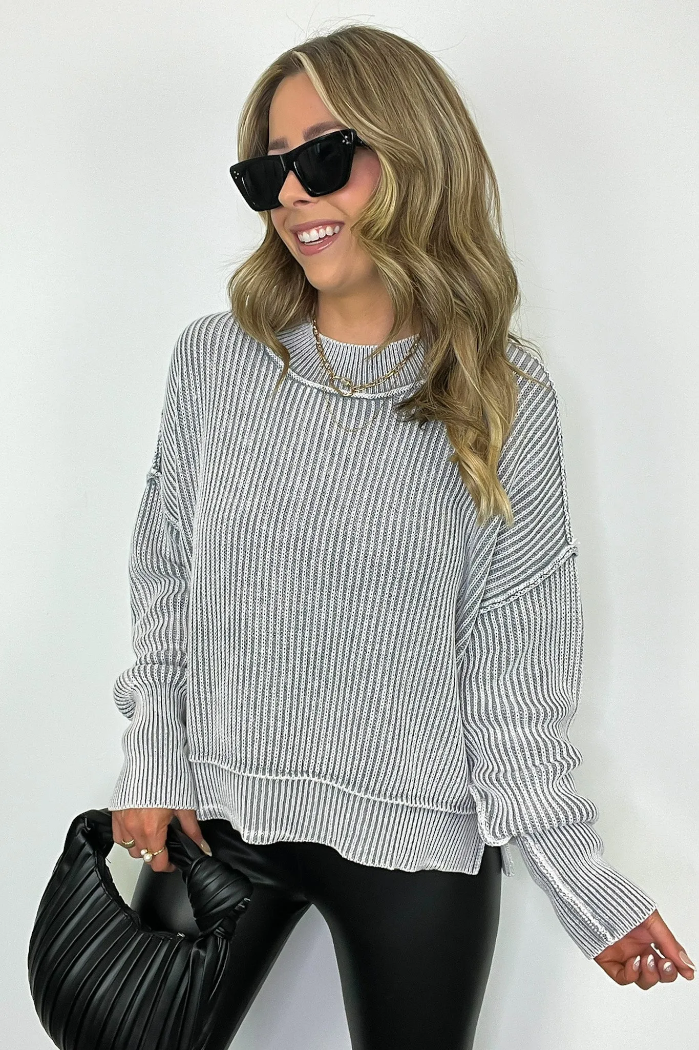 Tara Washed Side Slit Knit Sweater - BACK IN STOCK