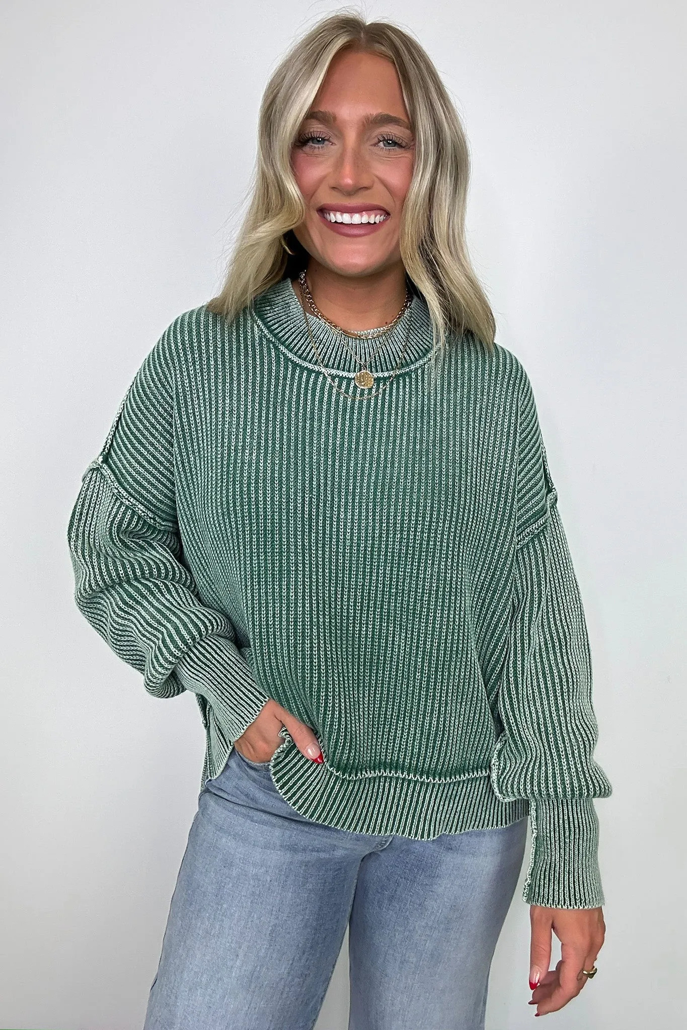 Tara Washed Side Slit Knit Sweater - BACK IN STOCK