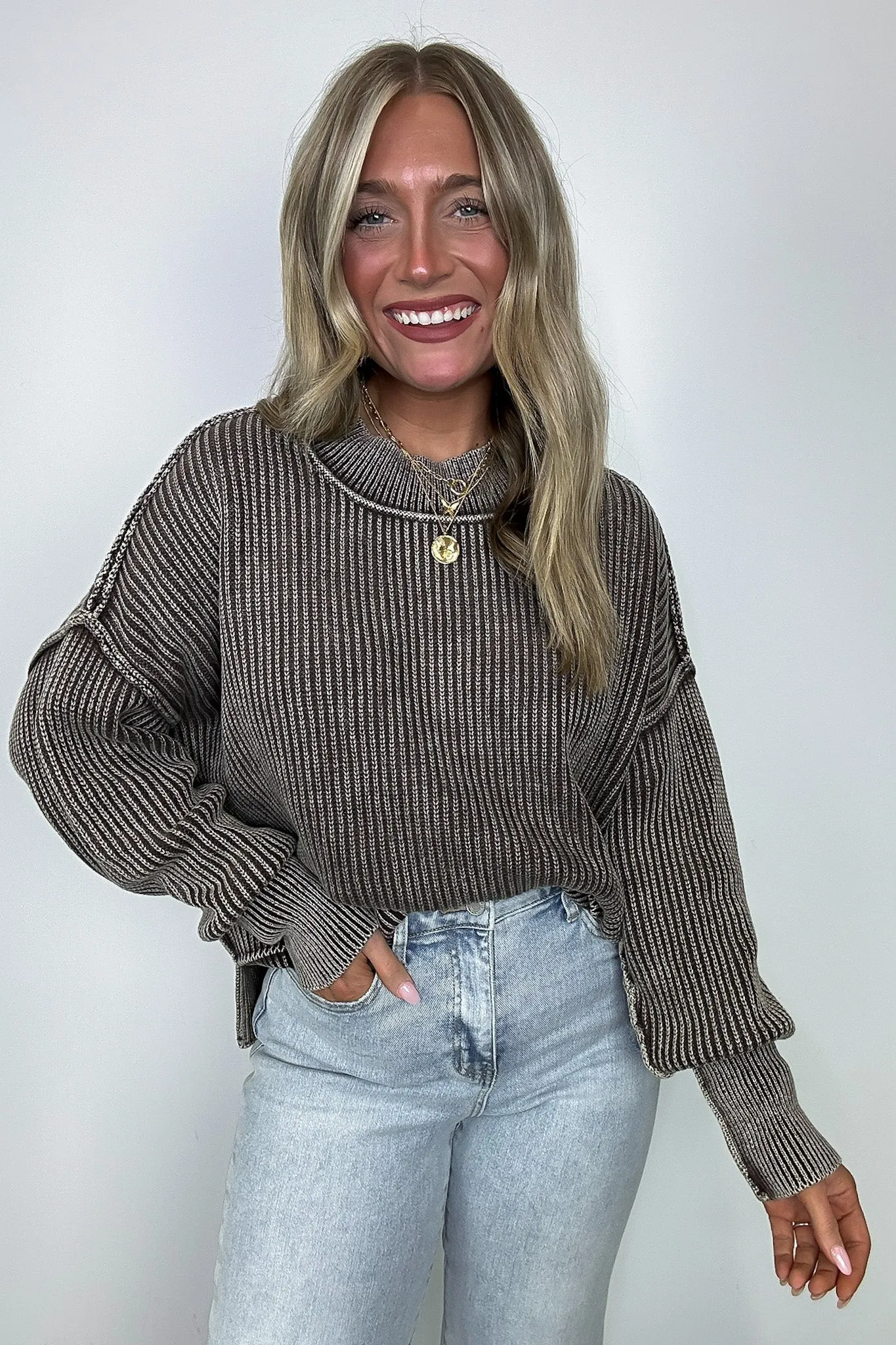 Tara Washed Side Slit Knit Sweater - BACK IN STOCK