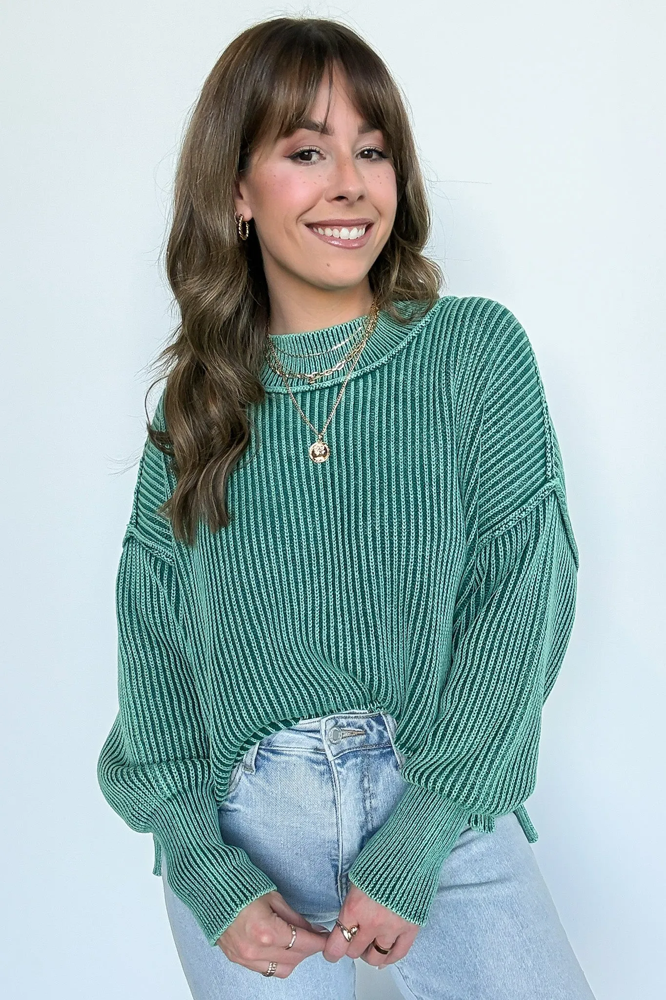 Tara Washed Side Slit Knit Sweater - BACK IN STOCK