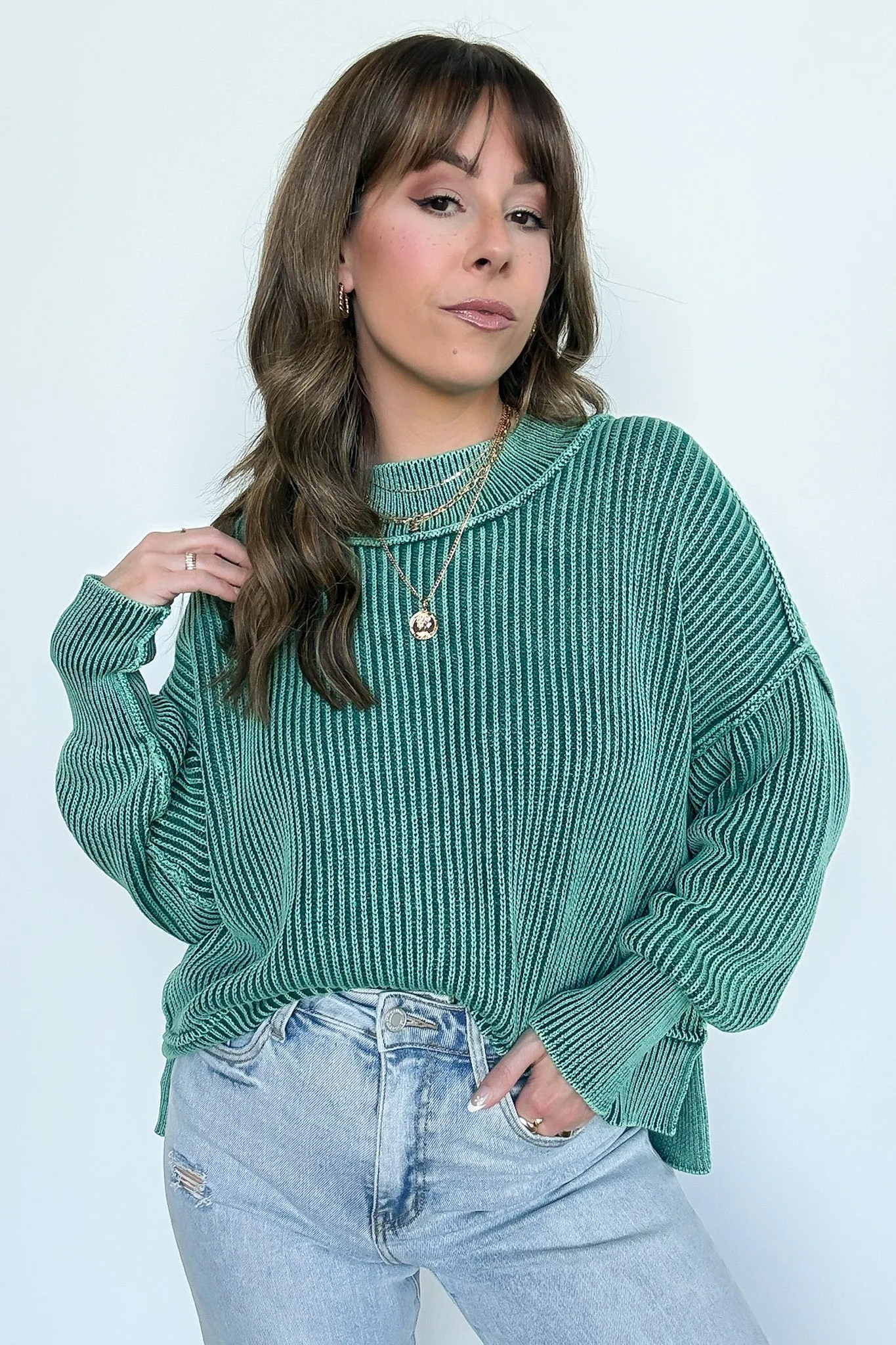 Tara Washed Side Slit Knit Sweater - BACK IN STOCK