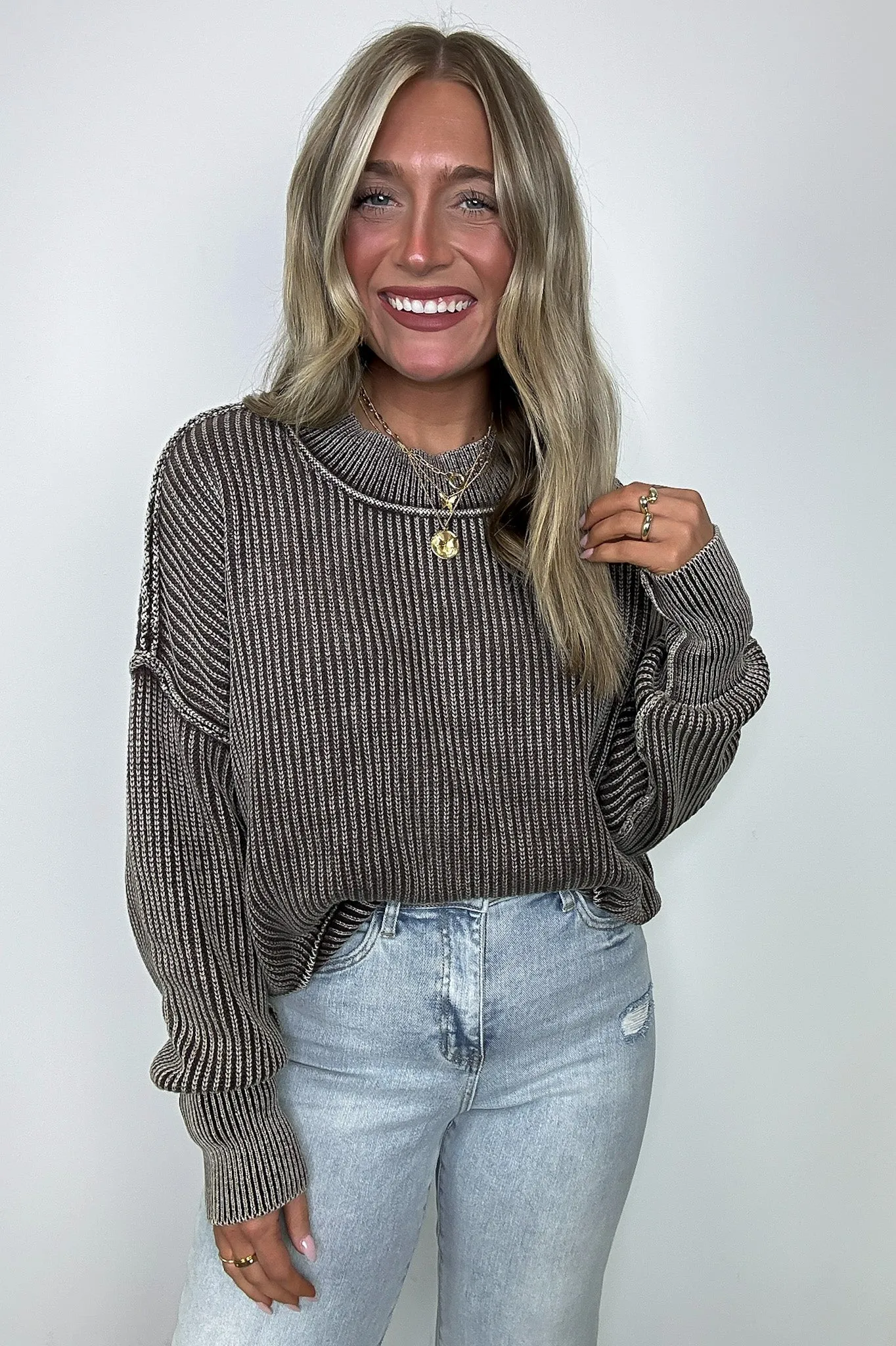 Tara Washed Side Slit Knit Sweater - BACK IN STOCK