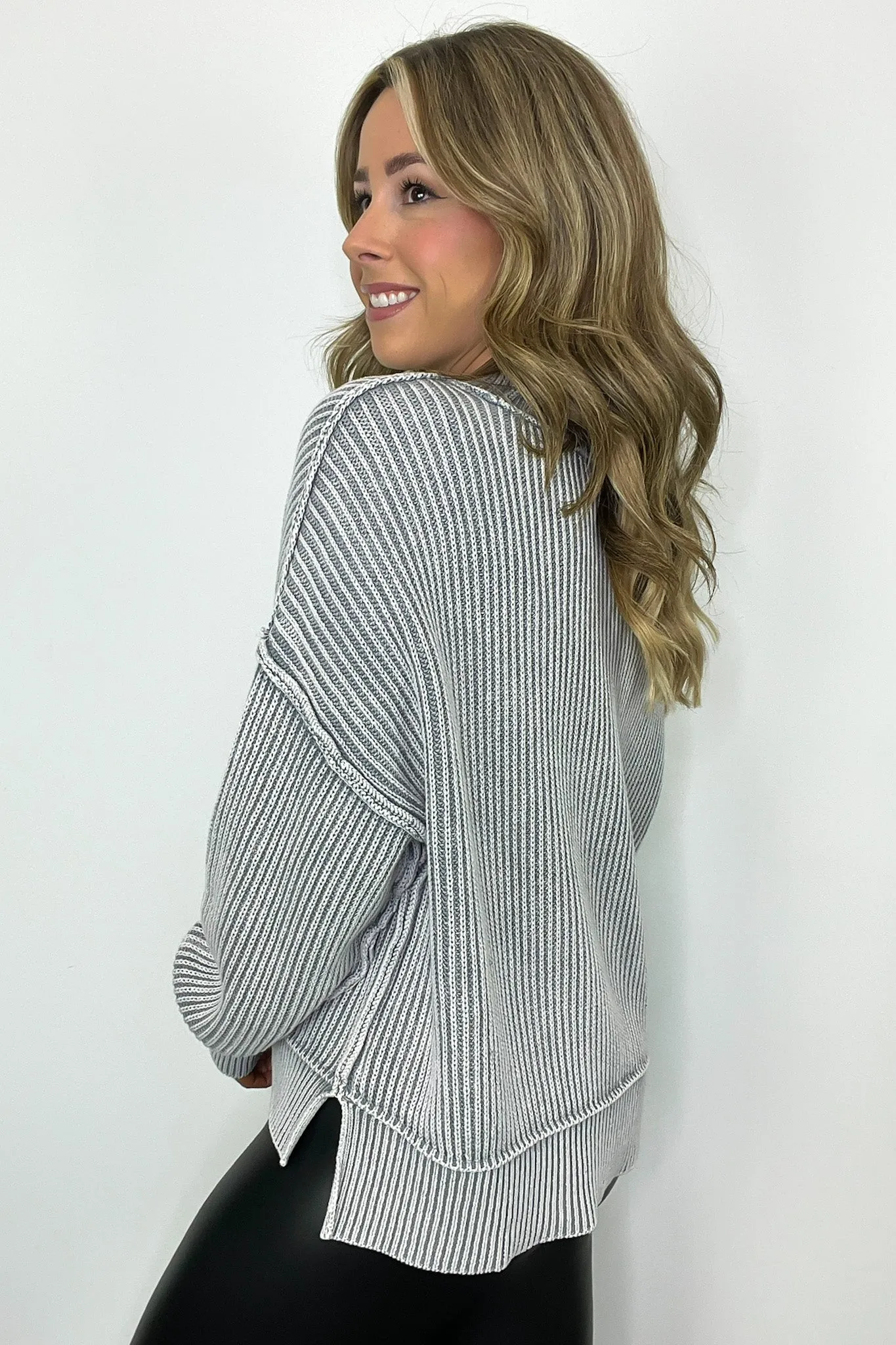 Tara Washed Side Slit Knit Sweater - BACK IN STOCK