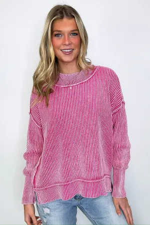 Tara Washed Side Slit Knit Sweater - BACK IN STOCK