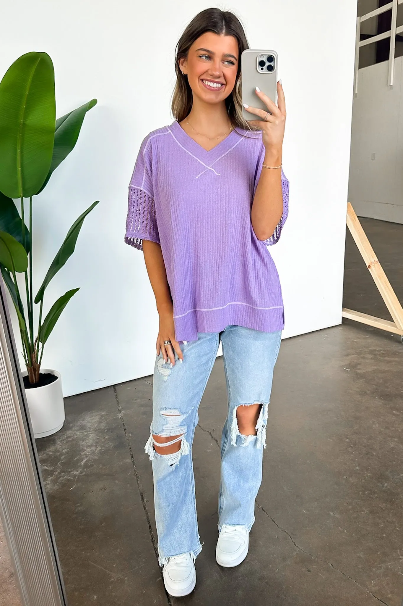 Taravella Crochet Contrast Binding Top - FINAL SALE