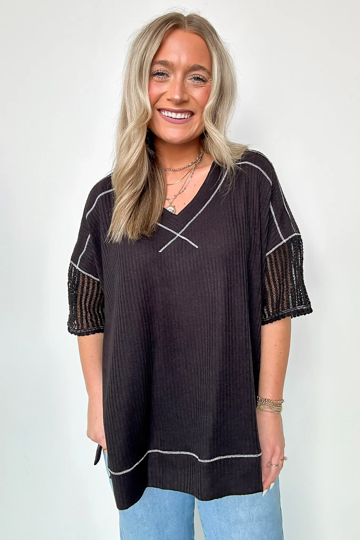Taravella Crochet Contrast Binding Top - FINAL SALE