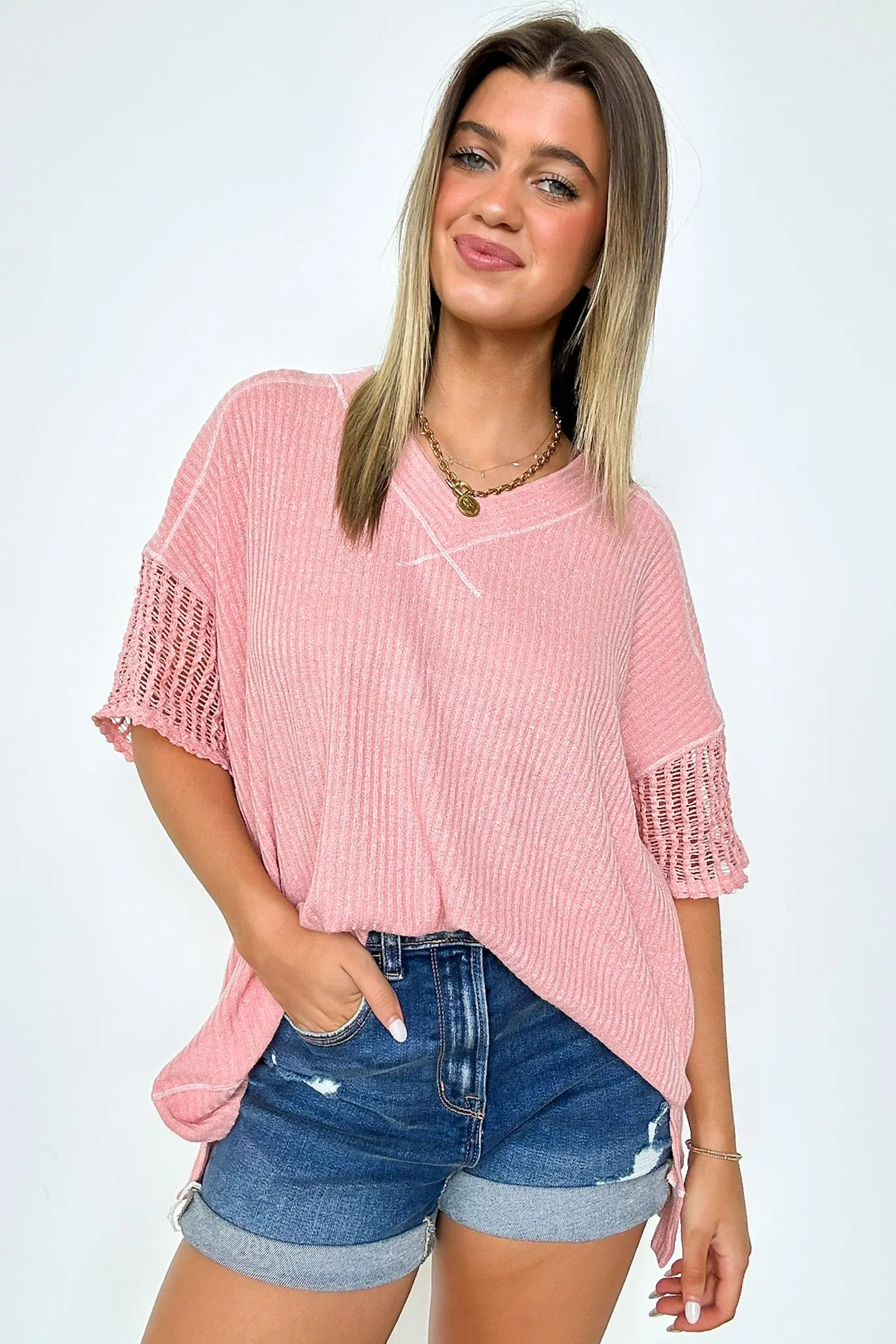 Taravella Crochet Contrast Binding Top - FINAL SALE