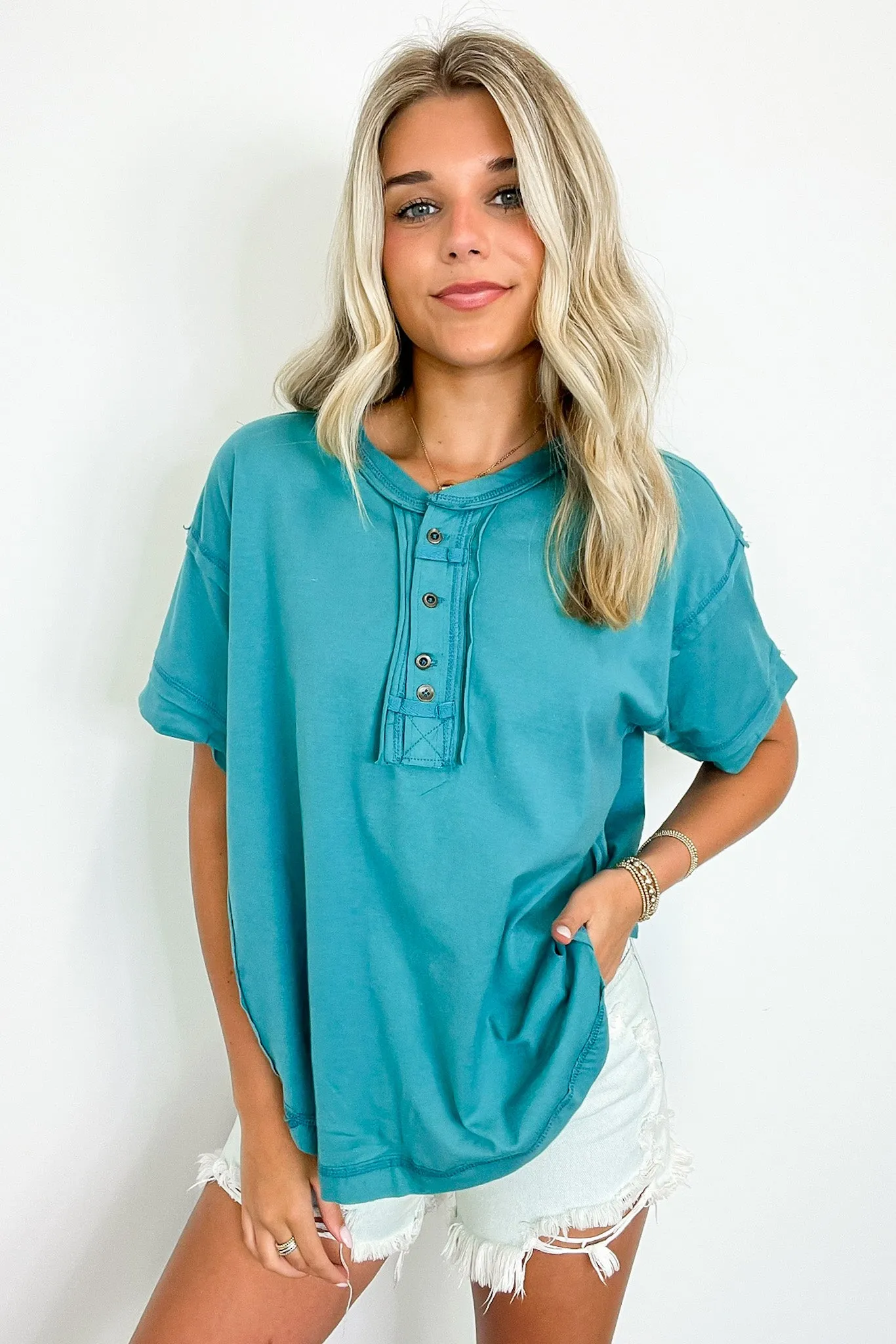 Taryyn Raw Edge Button Henley Top - BACK IN STOCK