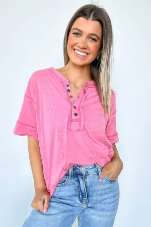 Taryyn Raw Edge Button Henley Top - BACK IN STOCK