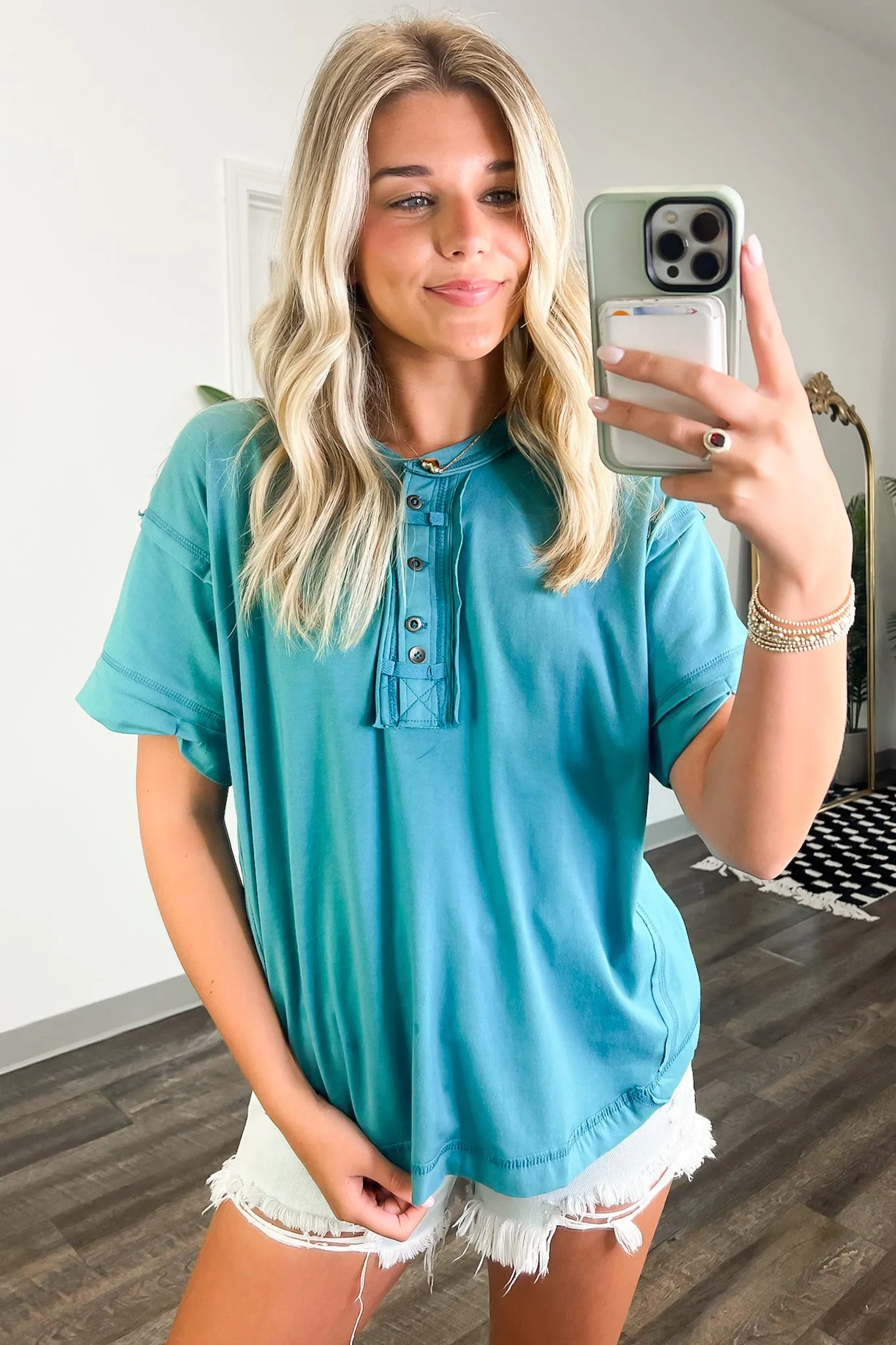 Taryyn Raw Edge Button Henley Top - BACK IN STOCK