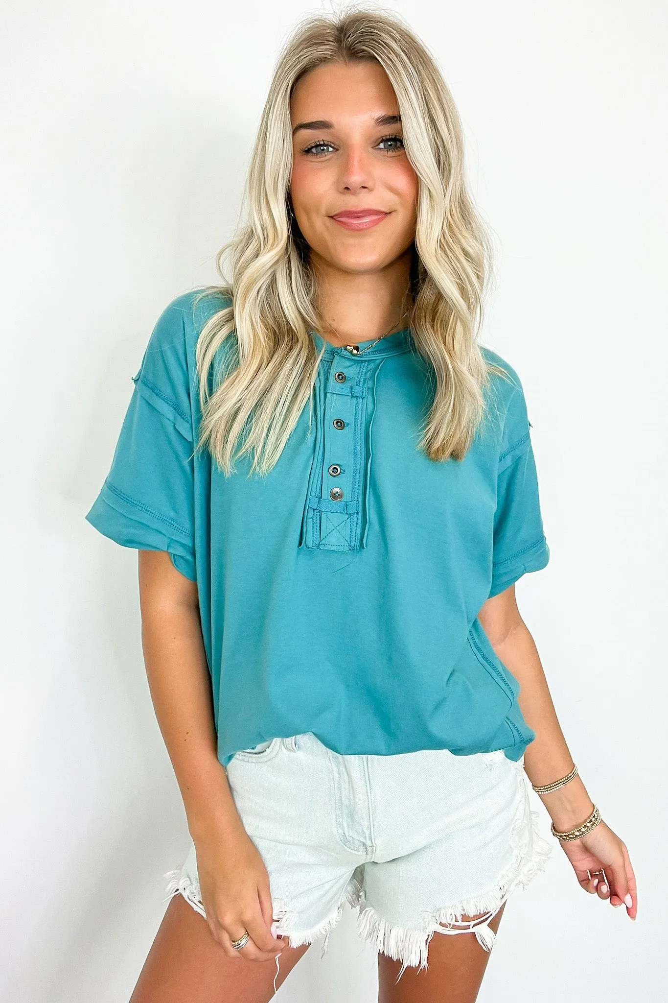 Taryyn Raw Edge Button Henley Top - BACK IN STOCK