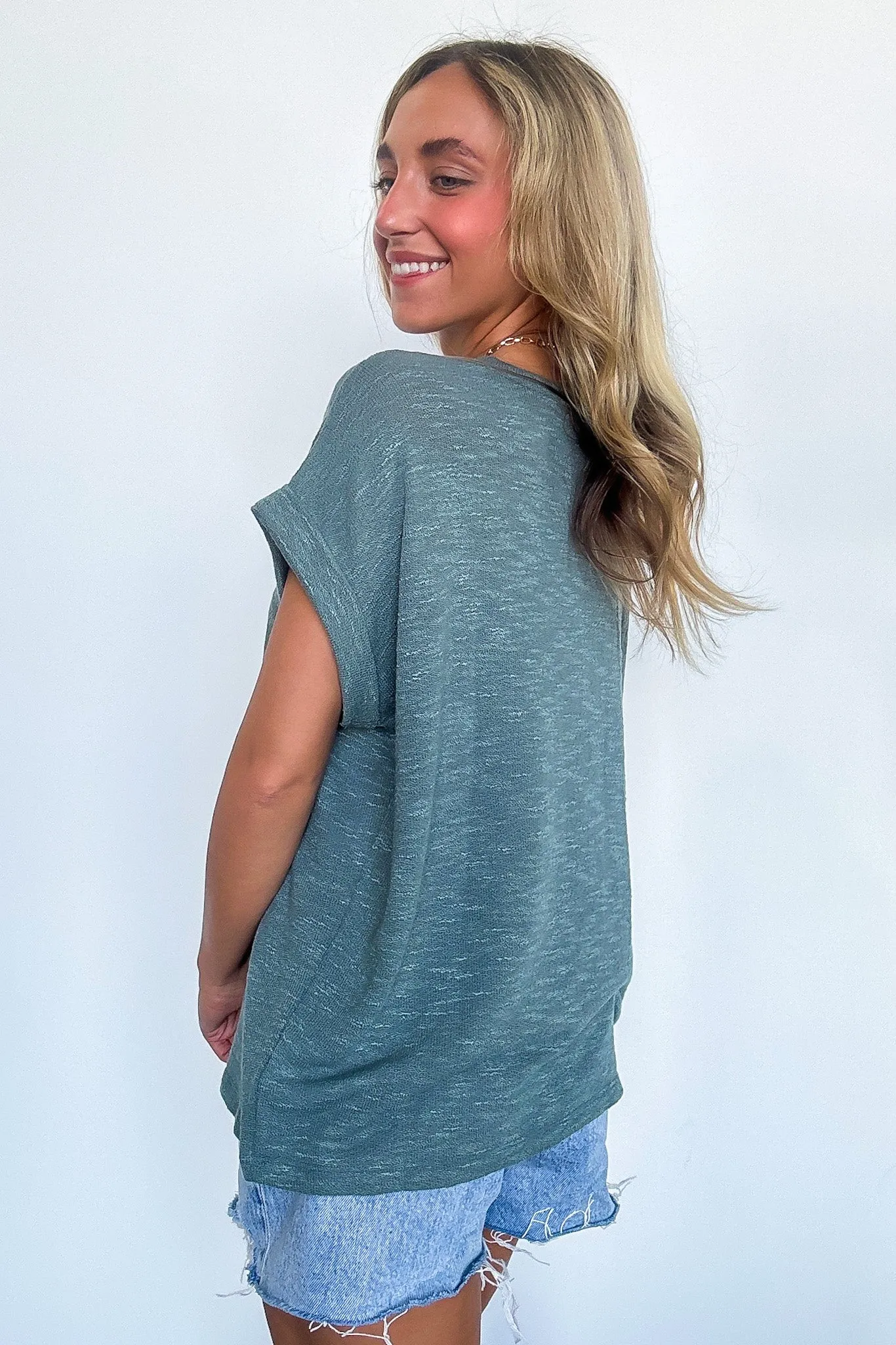 Taylen Hacci Slub Knit Roll Sleeve Top - BACK IN STOCK