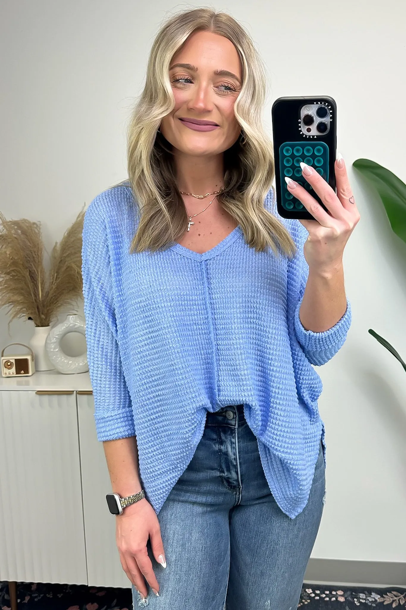 Tetrah V-Neck Waffle Knit Top - BACK IN STOCK