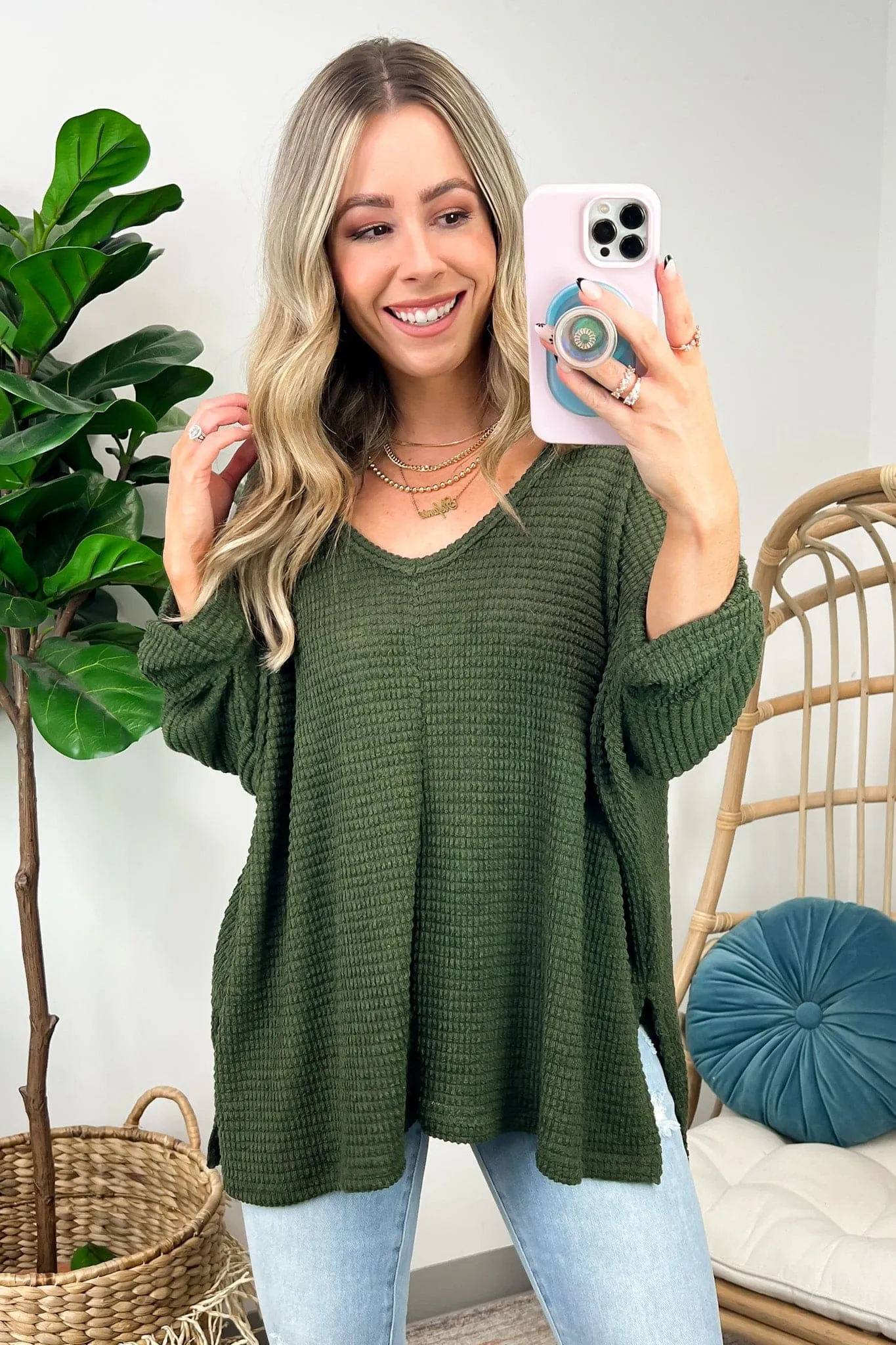 Tetrah V-Neck Waffle Knit Top - BACK IN STOCK