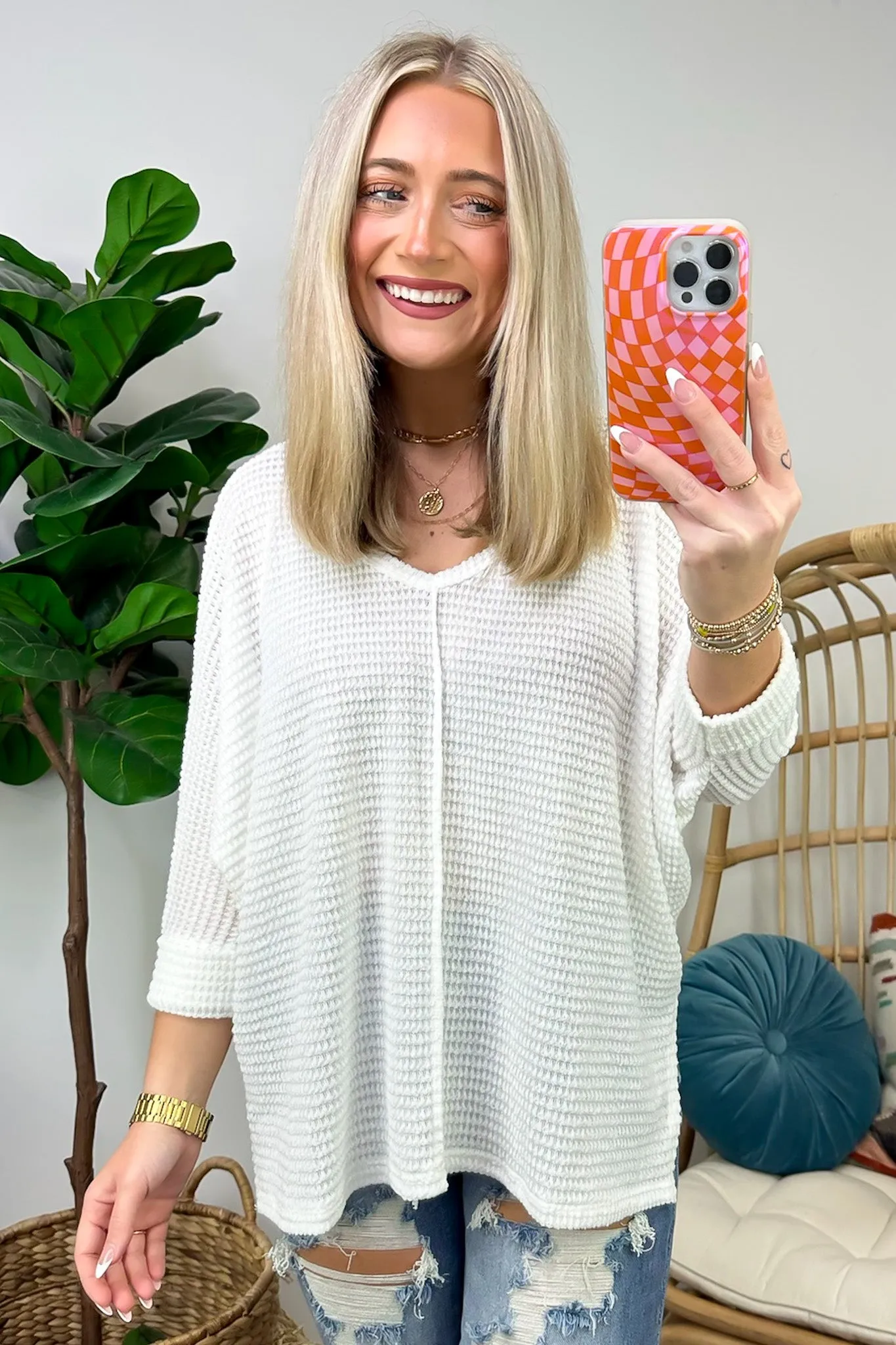 Tetrah V-Neck Waffle Knit Top - BACK IN STOCK