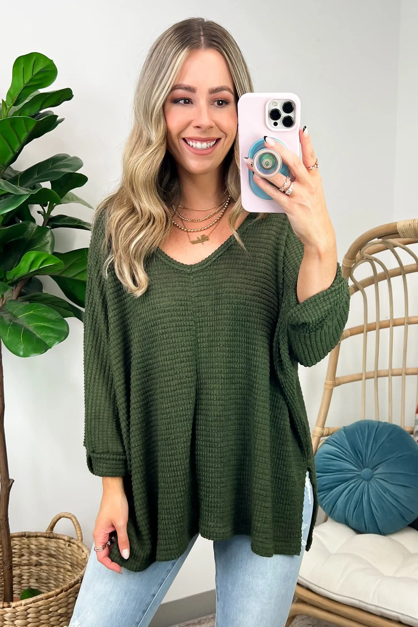 Tetrah V-Neck Waffle Knit Top - BACK IN STOCK