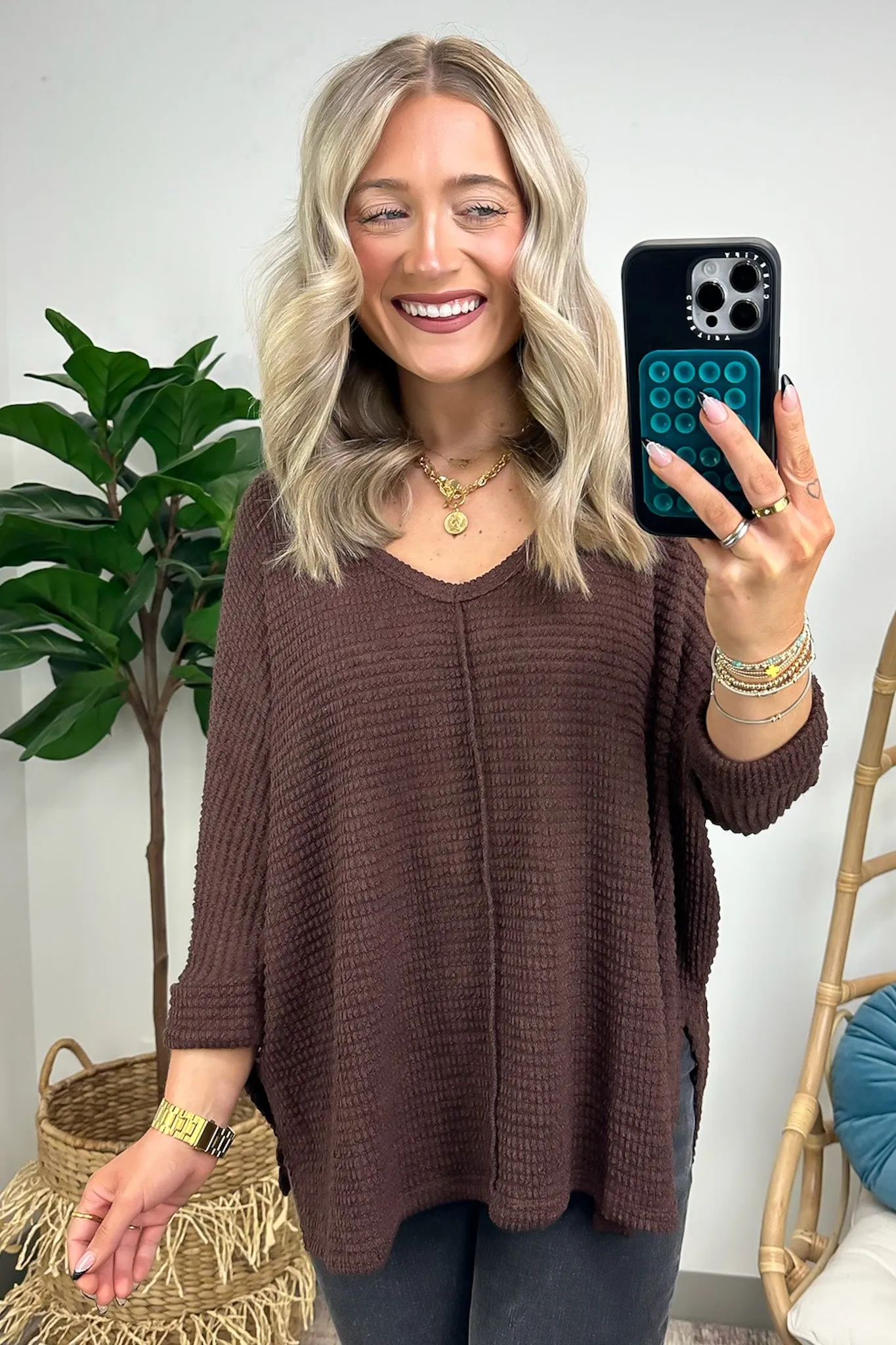 Tetrah V-Neck Waffle Knit Top - BACK IN STOCK