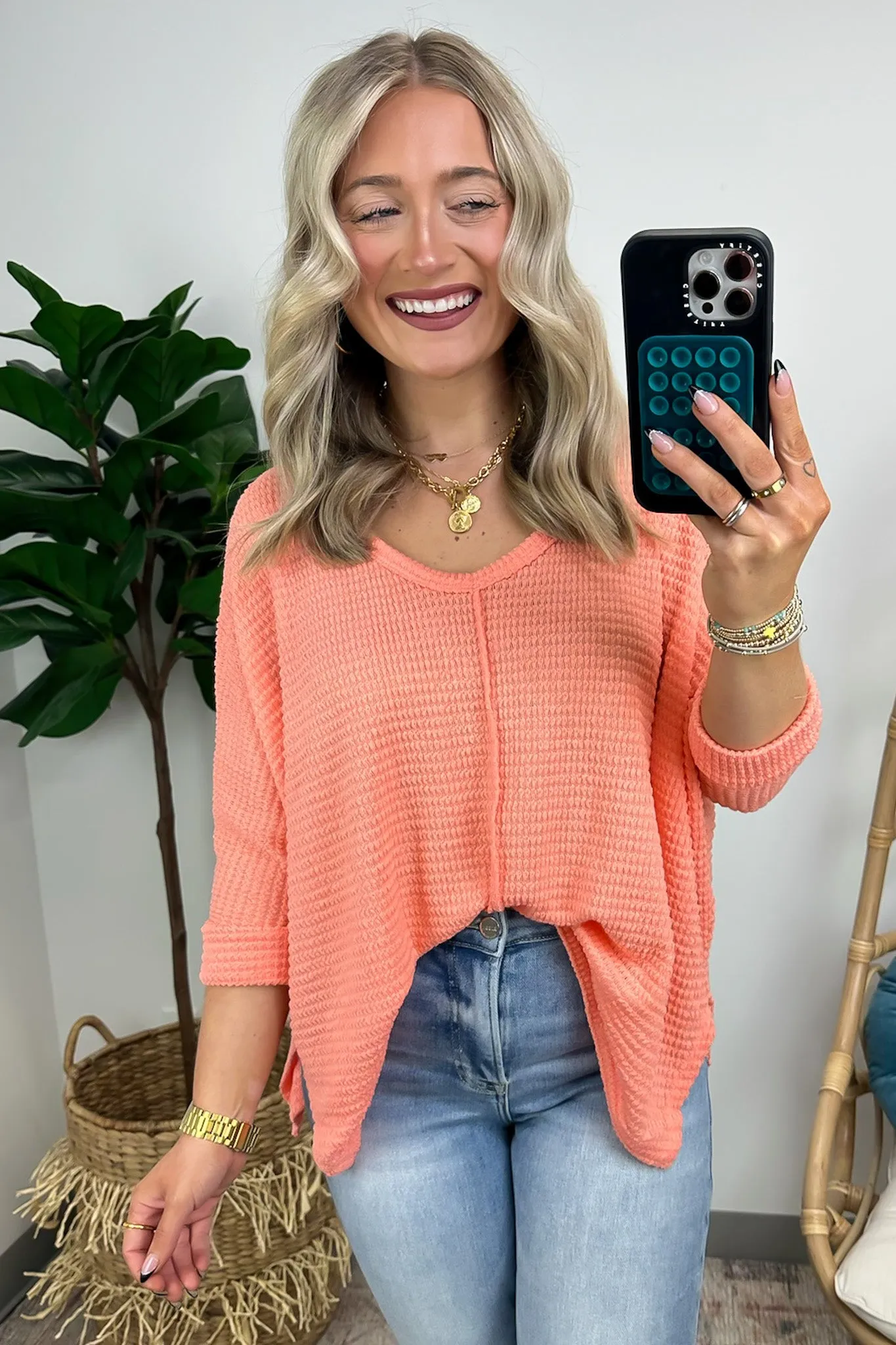 Tetrah V-Neck Waffle Knit Top - BACK IN STOCK