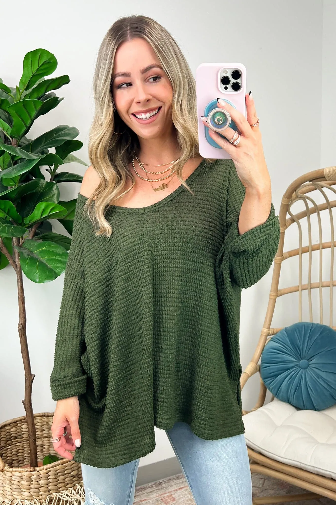 Tetrah V-Neck Waffle Knit Top - BACK IN STOCK