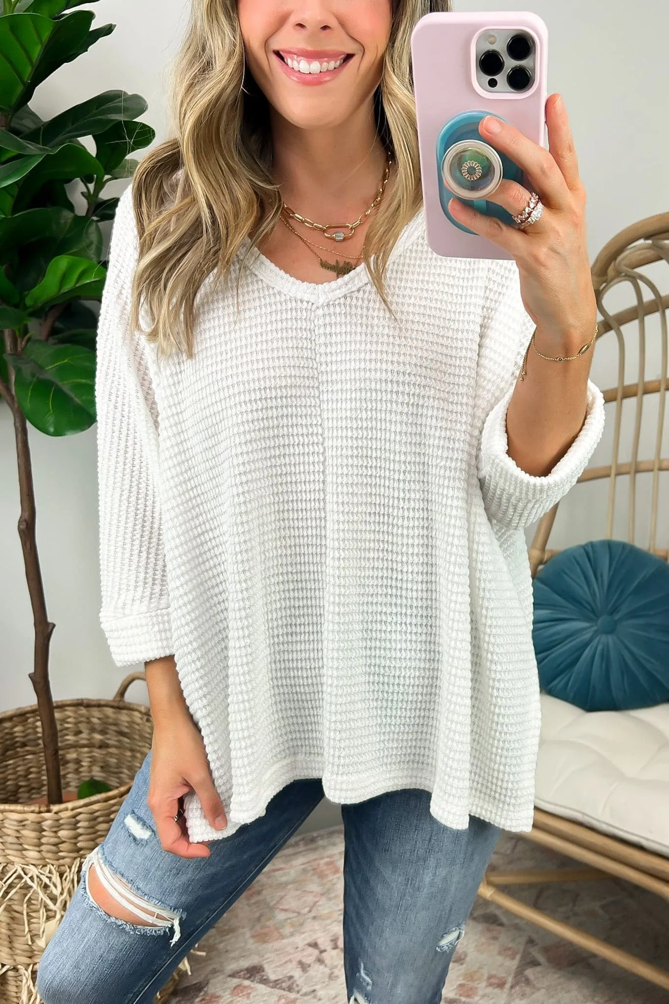 Tetrah V-Neck Waffle Knit Top - BACK IN STOCK