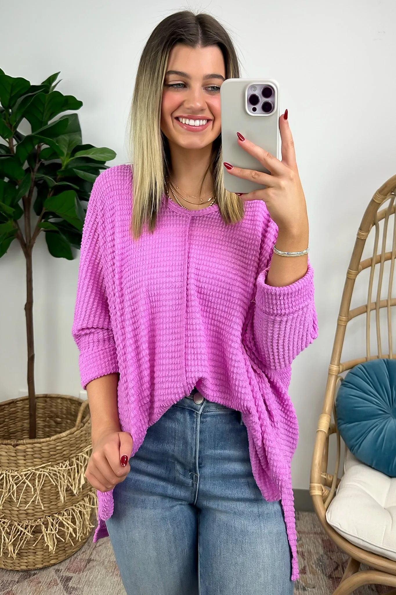 Tetrah V-Neck Waffle Knit Top - BACK IN STOCK