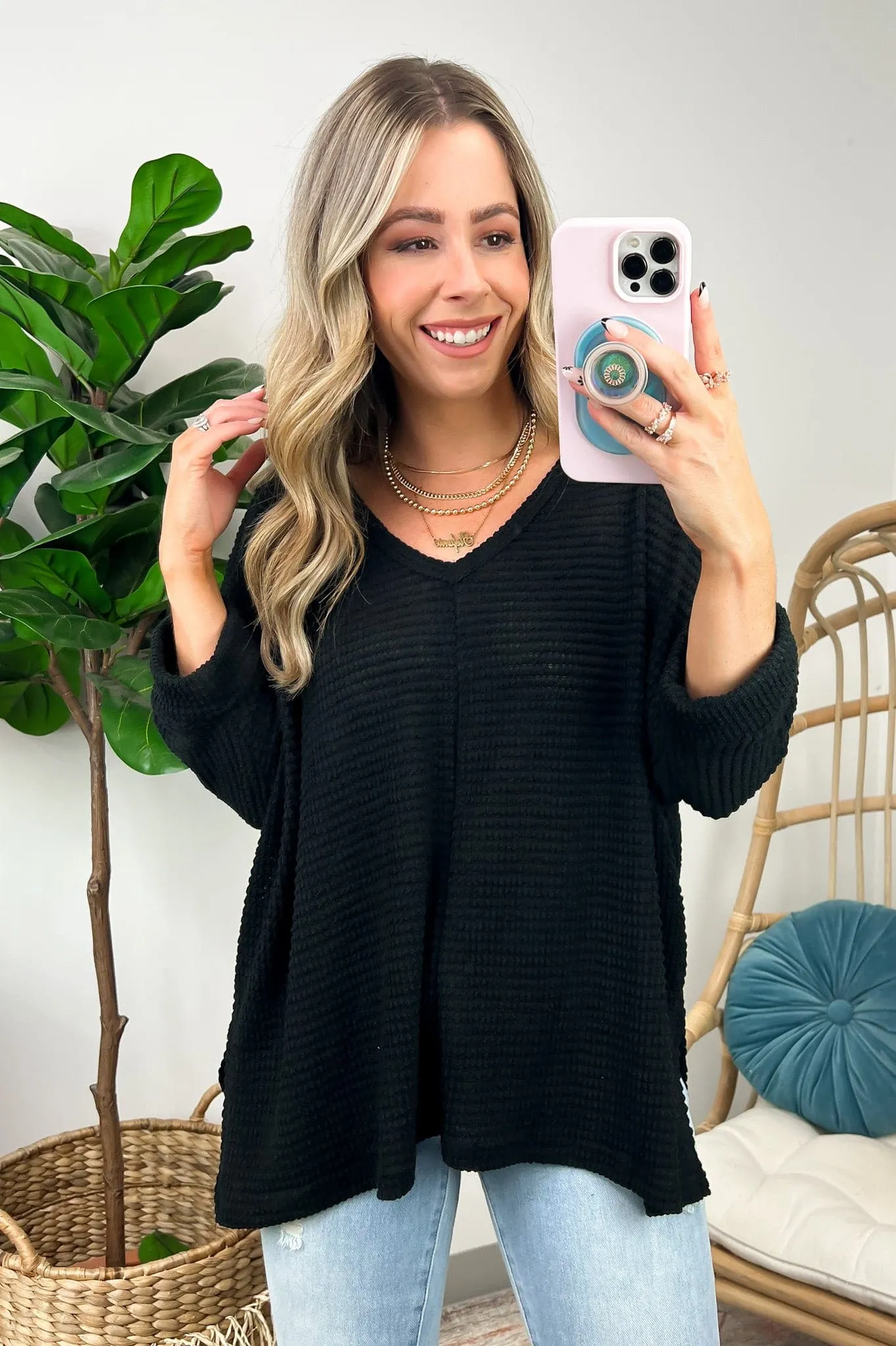 Tetrah V-Neck Waffle Knit Top - BACK IN STOCK