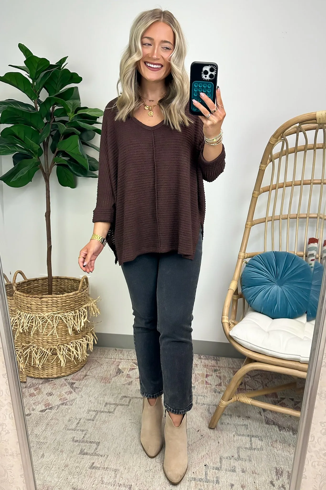 Tetrah V-Neck Waffle Knit Top - BACK IN STOCK