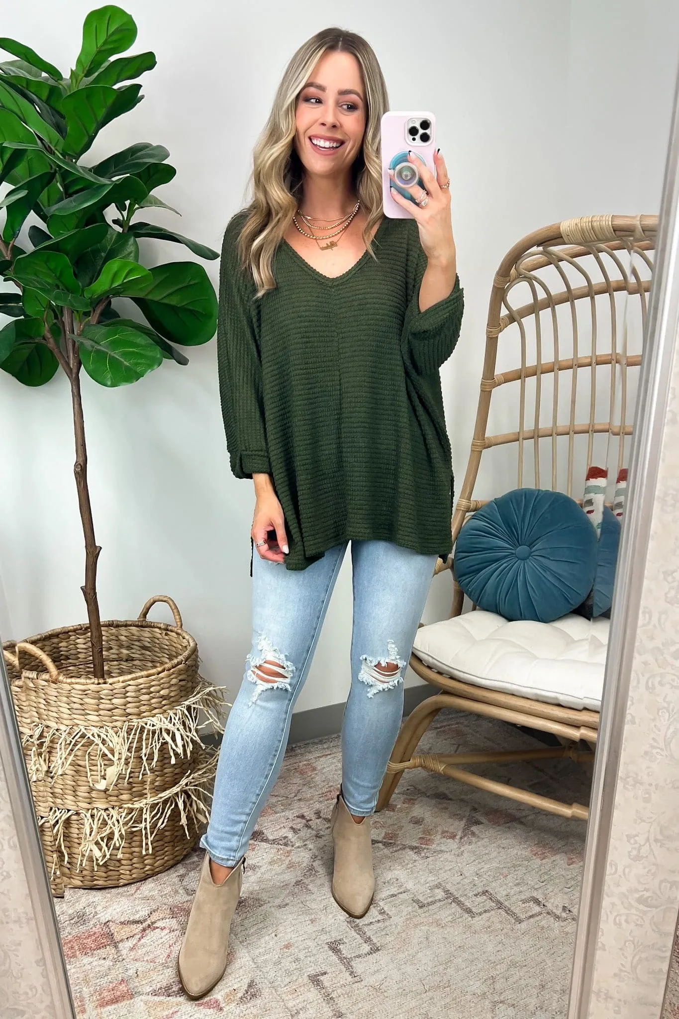 Tetrah V-Neck Waffle Knit Top - BACK IN STOCK