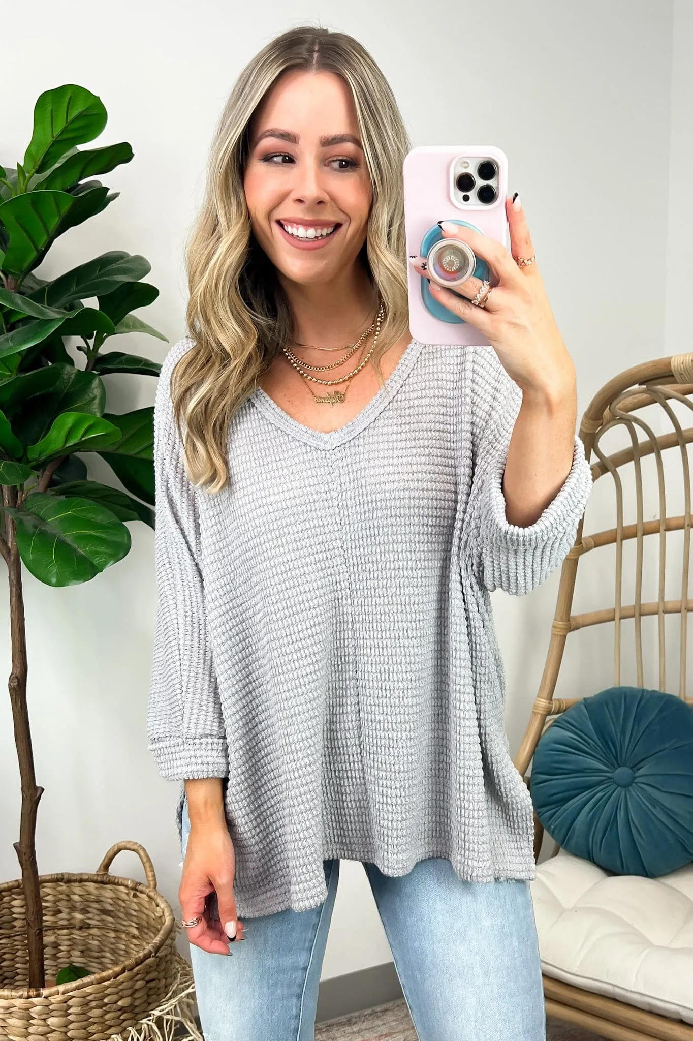 Tetrah V-Neck Waffle Knit Top - BACK IN STOCK