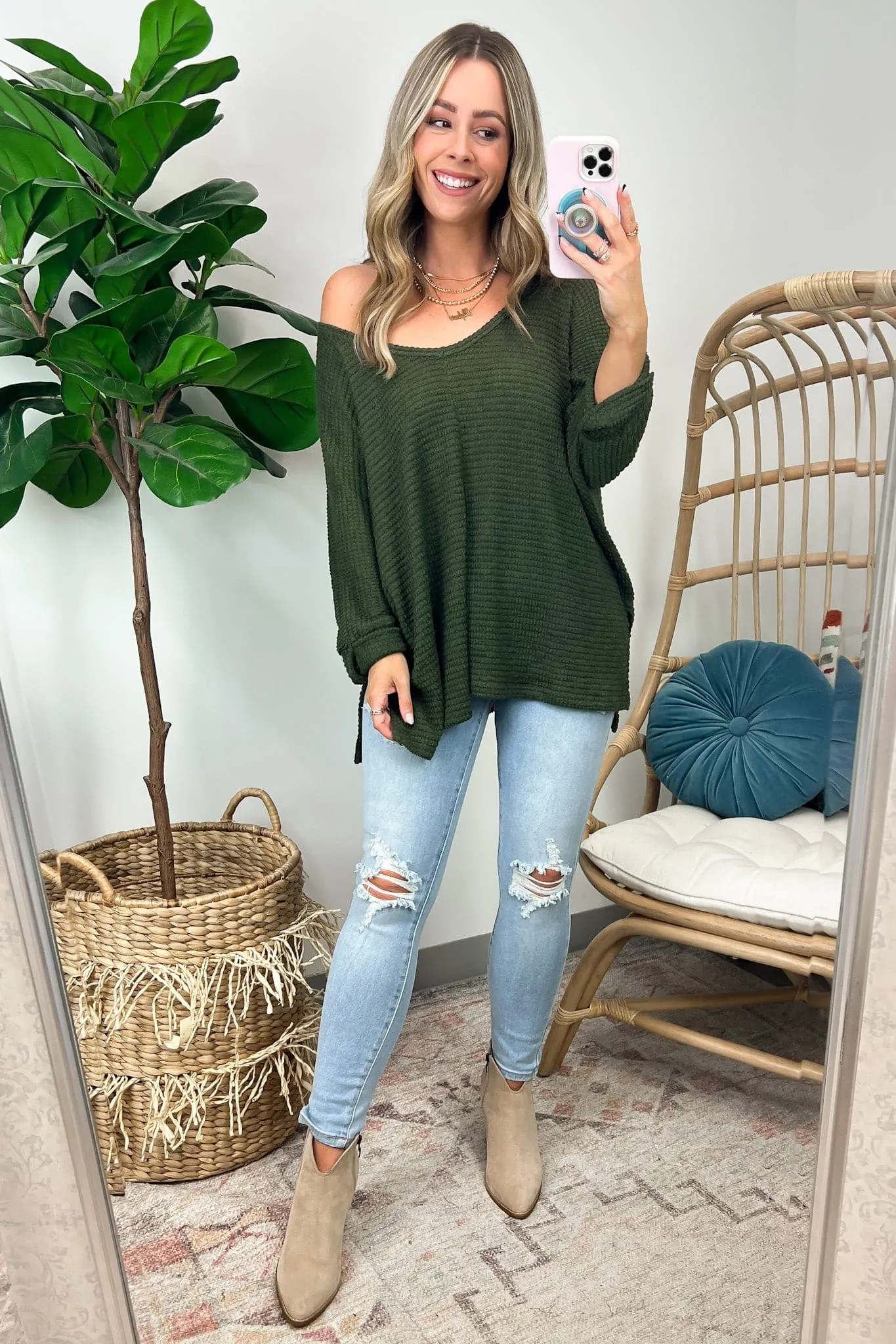 Tetrah V-Neck Waffle Knit Top - BACK IN STOCK