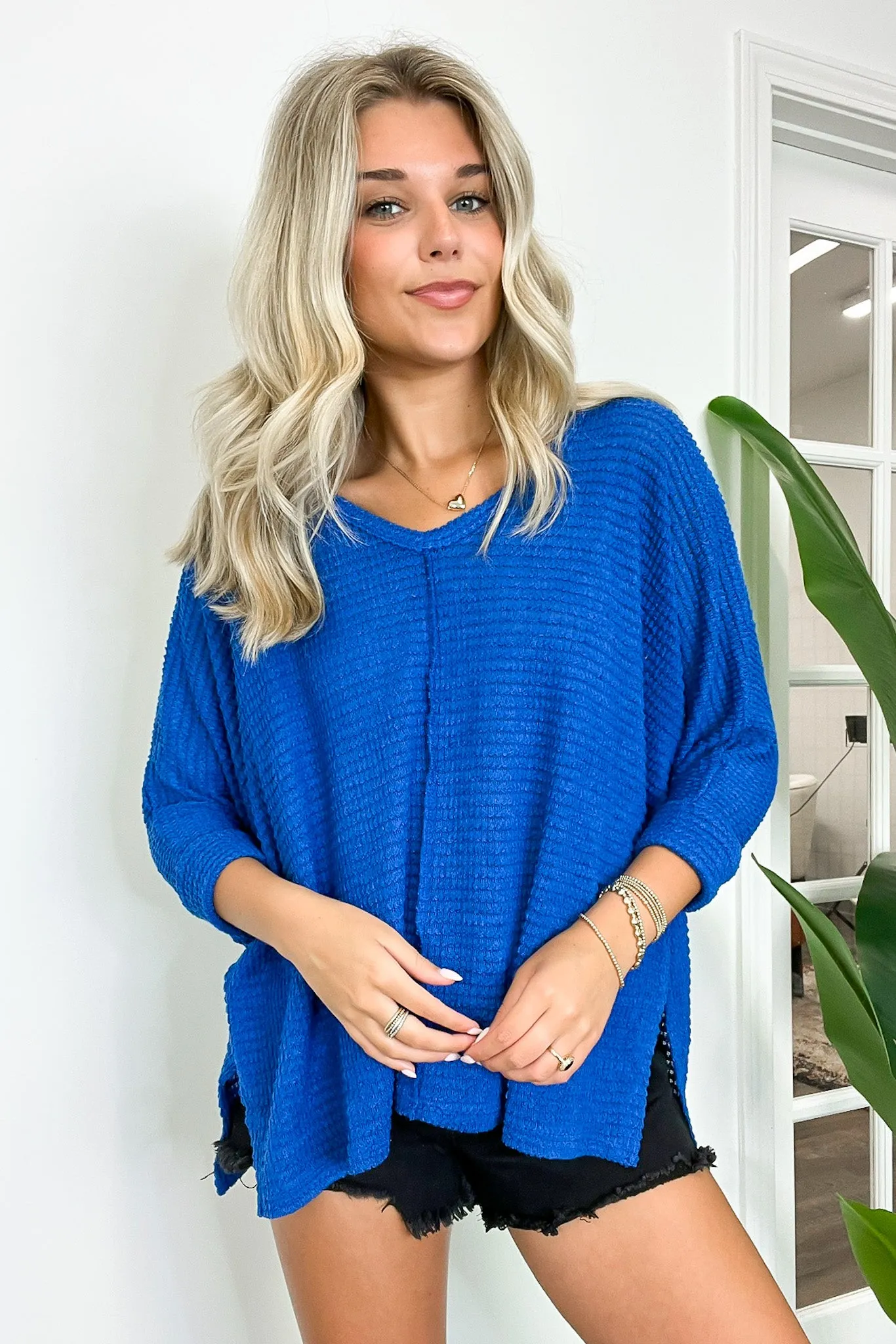 Tetrah V-Neck Waffle Knit Top - BACK IN STOCK