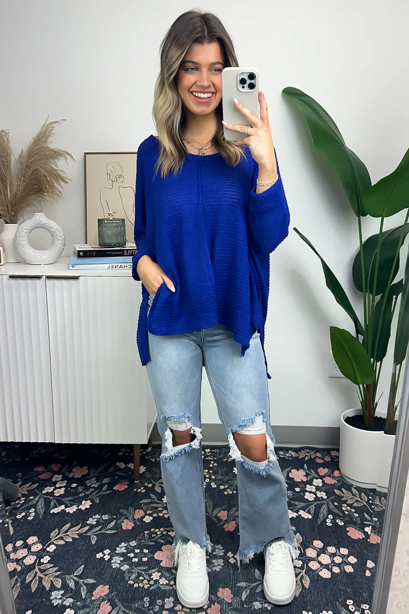 Tetrah V-Neck Waffle Knit Top - BACK IN STOCK