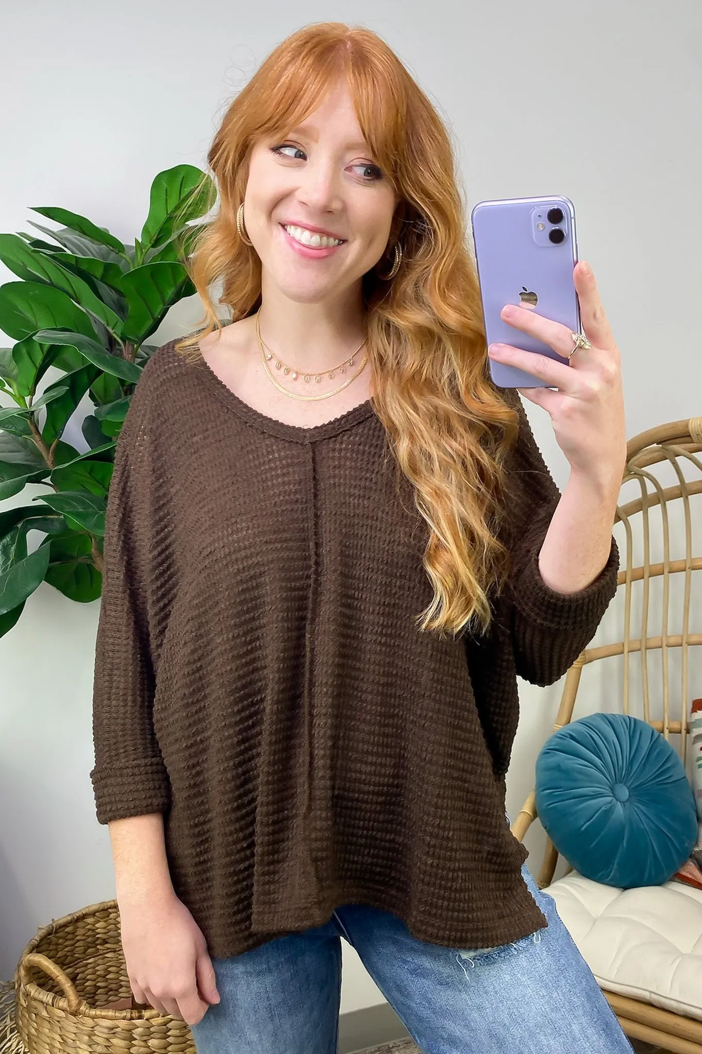Tetrah V-Neck Waffle Knit Top - BACK IN STOCK