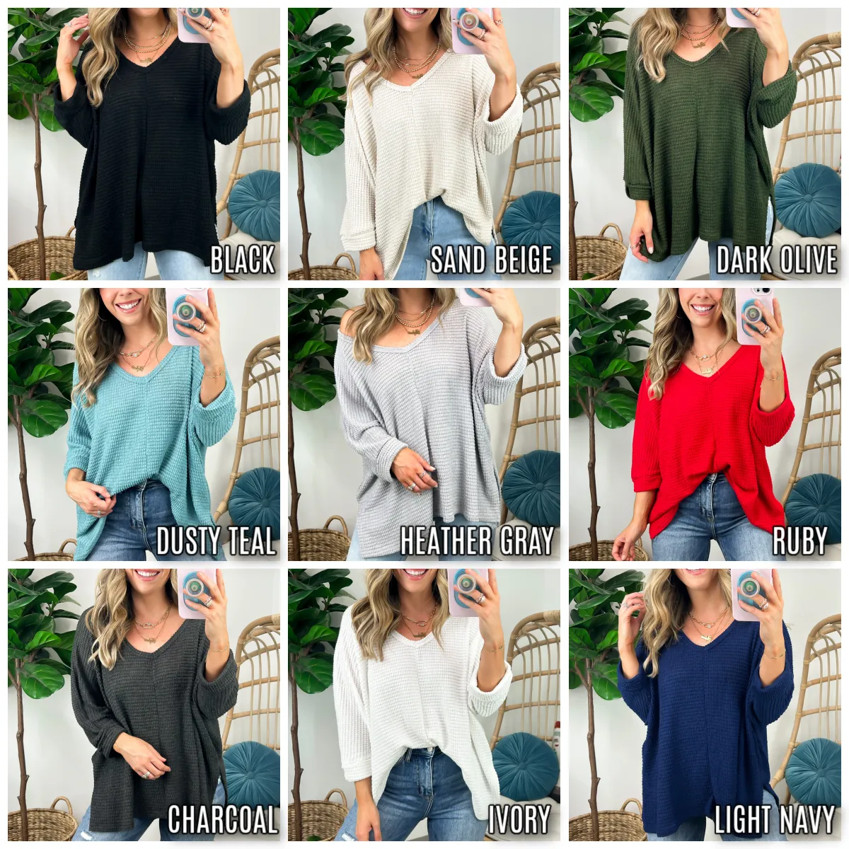Tetrah V-Neck Waffle Knit Top - BACK IN STOCK