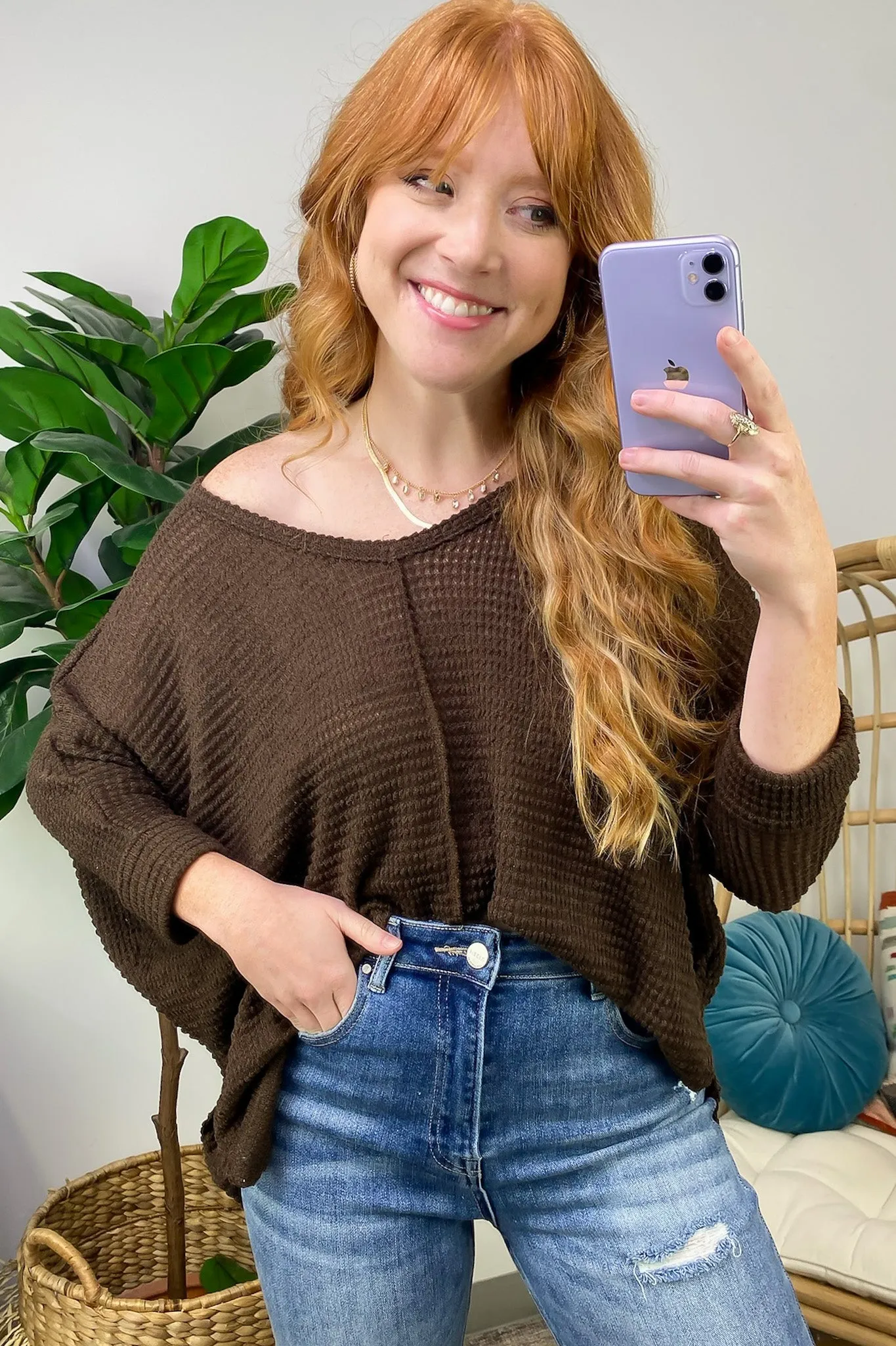 Tetrah V-Neck Waffle Knit Top - BACK IN STOCK