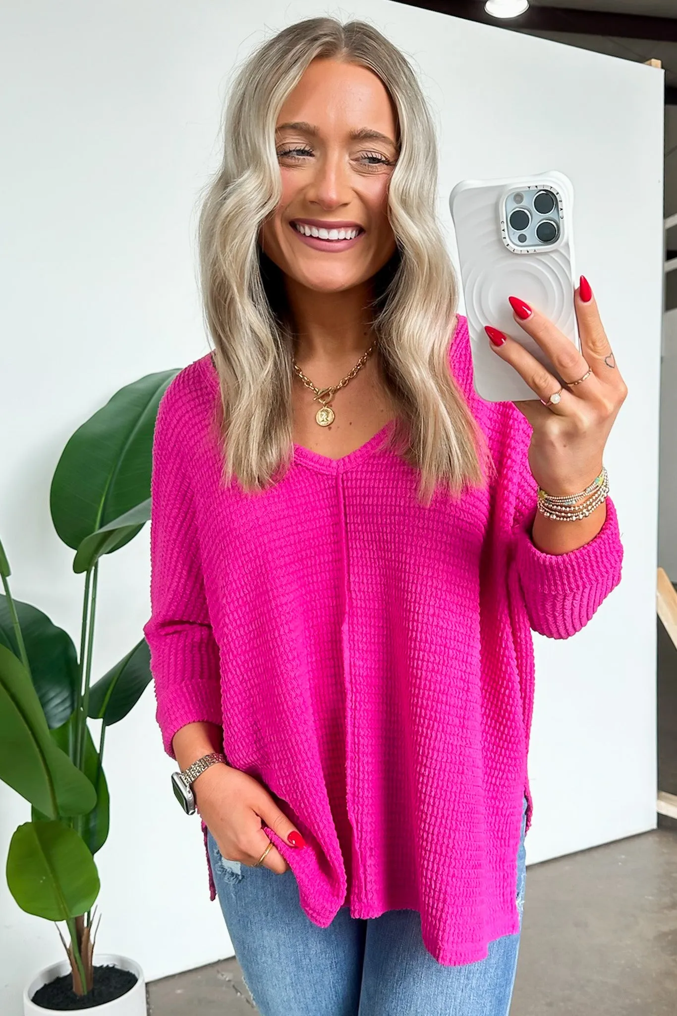 Tetrah V-Neck Waffle Knit Top - BACK IN STOCK