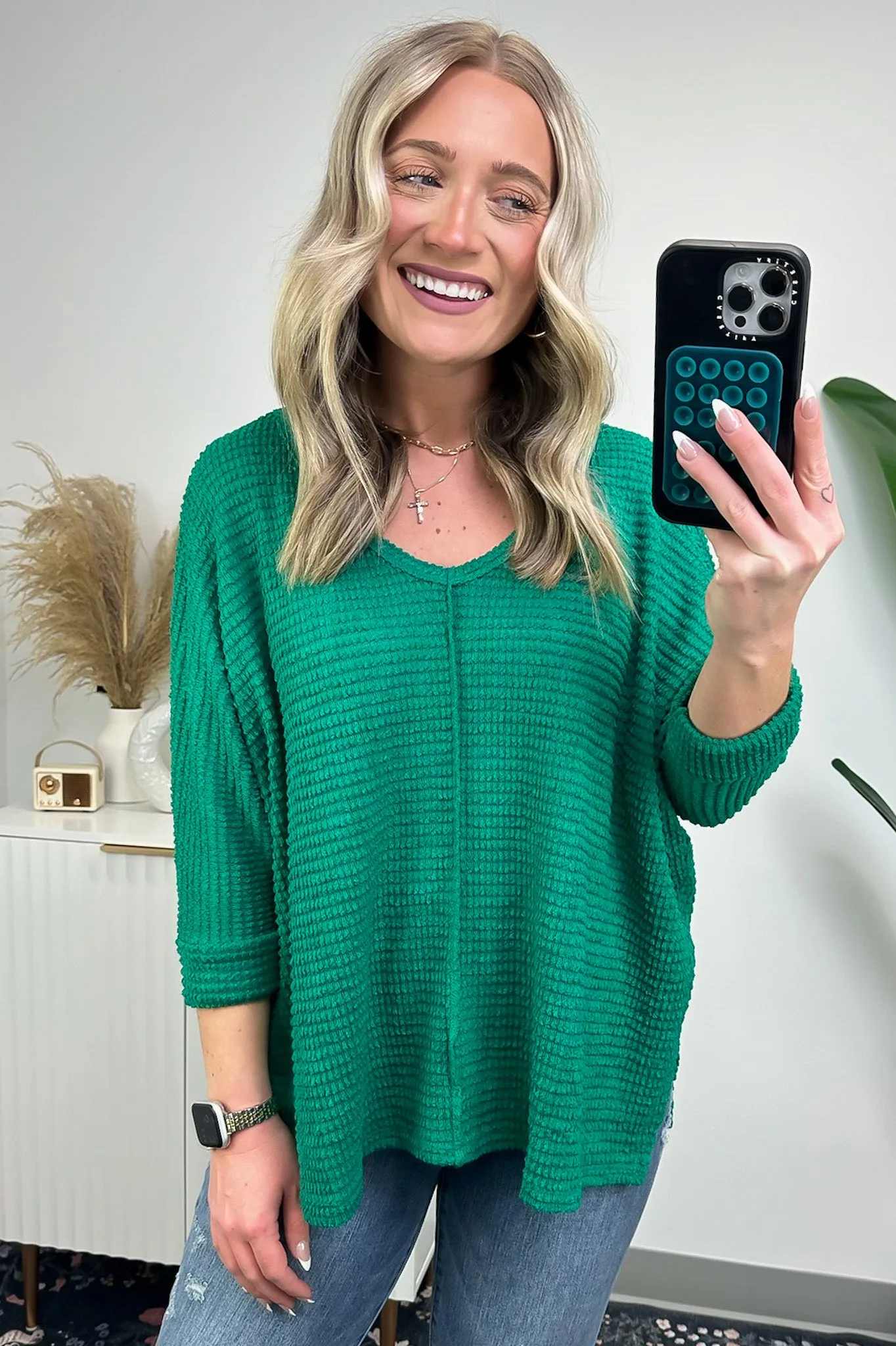 Tetrah V-Neck Waffle Knit Top - BACK IN STOCK