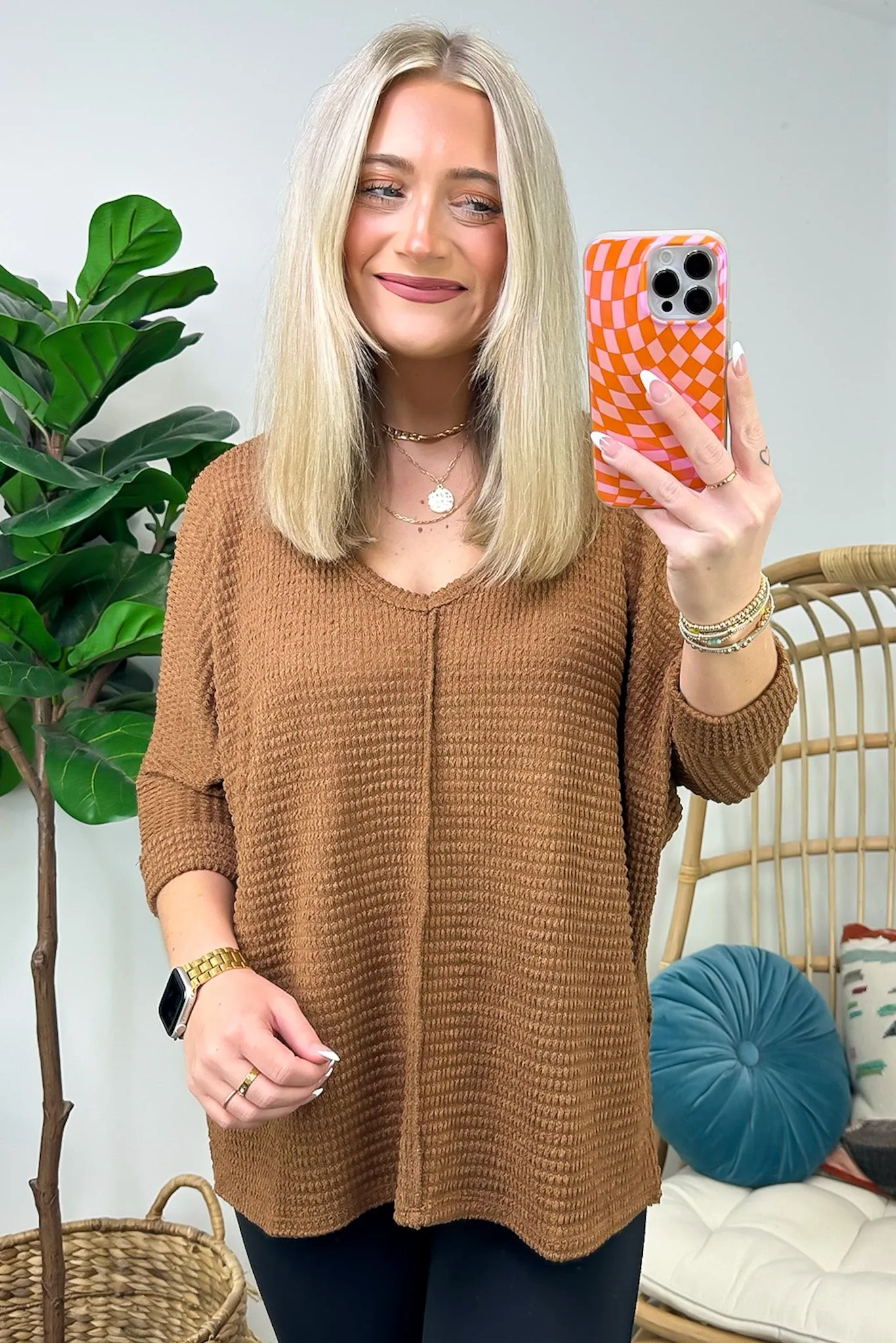 Tetrah V-Neck Waffle Knit Top - BACK IN STOCK