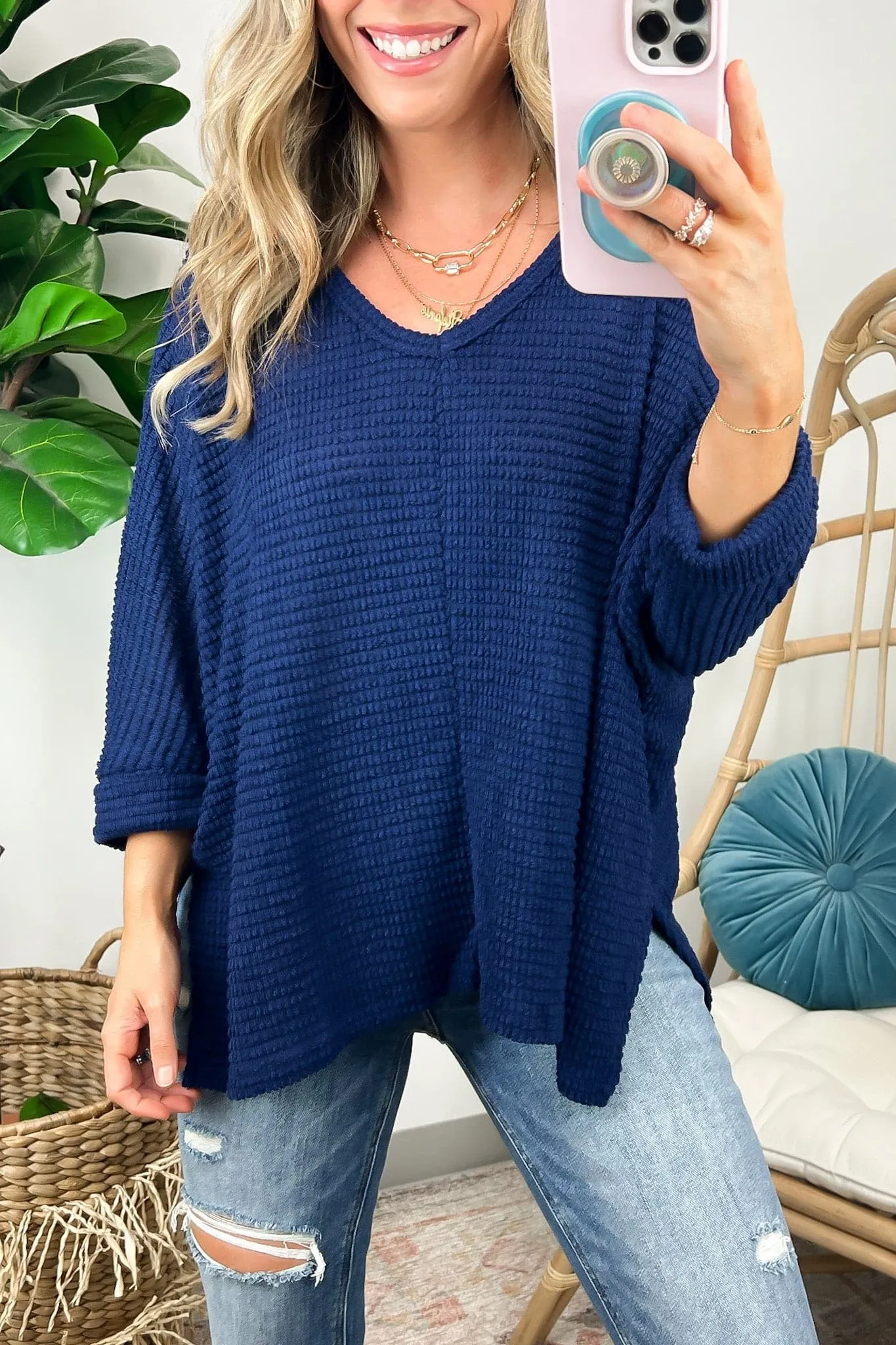 Tetrah V-Neck Waffle Knit Top - BACK IN STOCK
