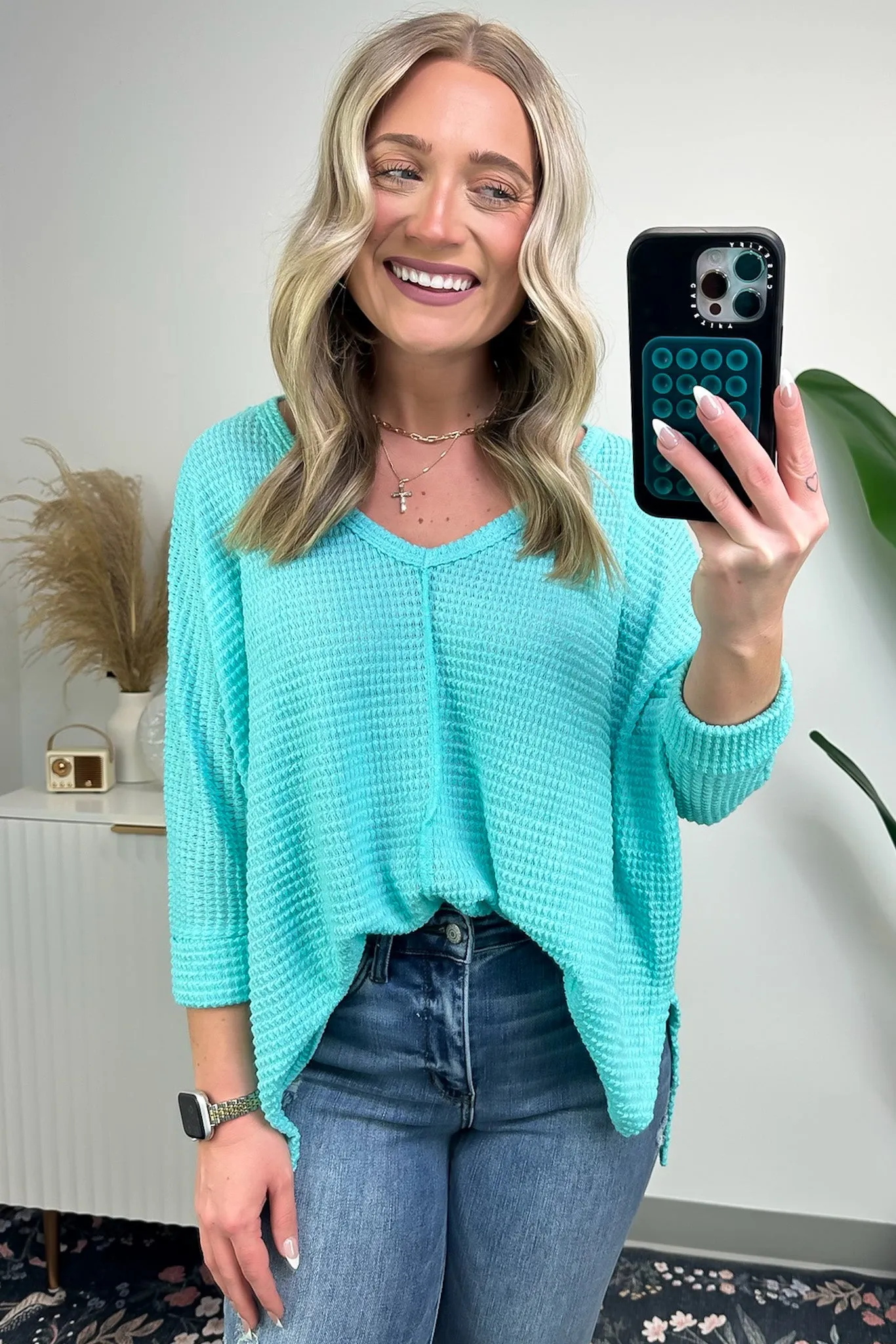 Tetrah V-Neck Waffle Knit Top - BACK IN STOCK