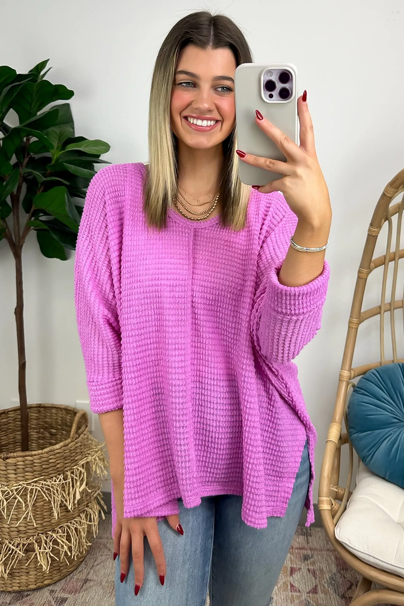 Tetrah V-Neck Waffle Knit Top - BACK IN STOCK