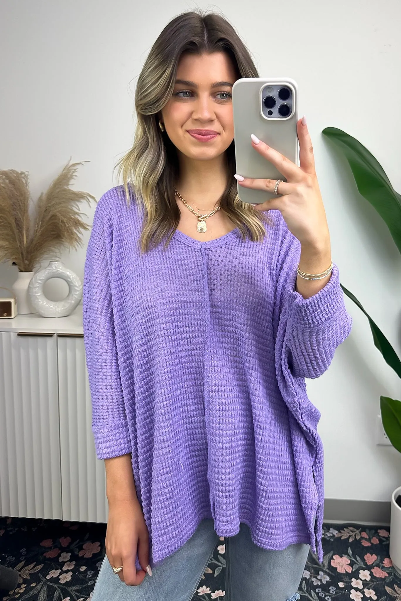 Tetrah V-Neck Waffle Knit Top - BACK IN STOCK