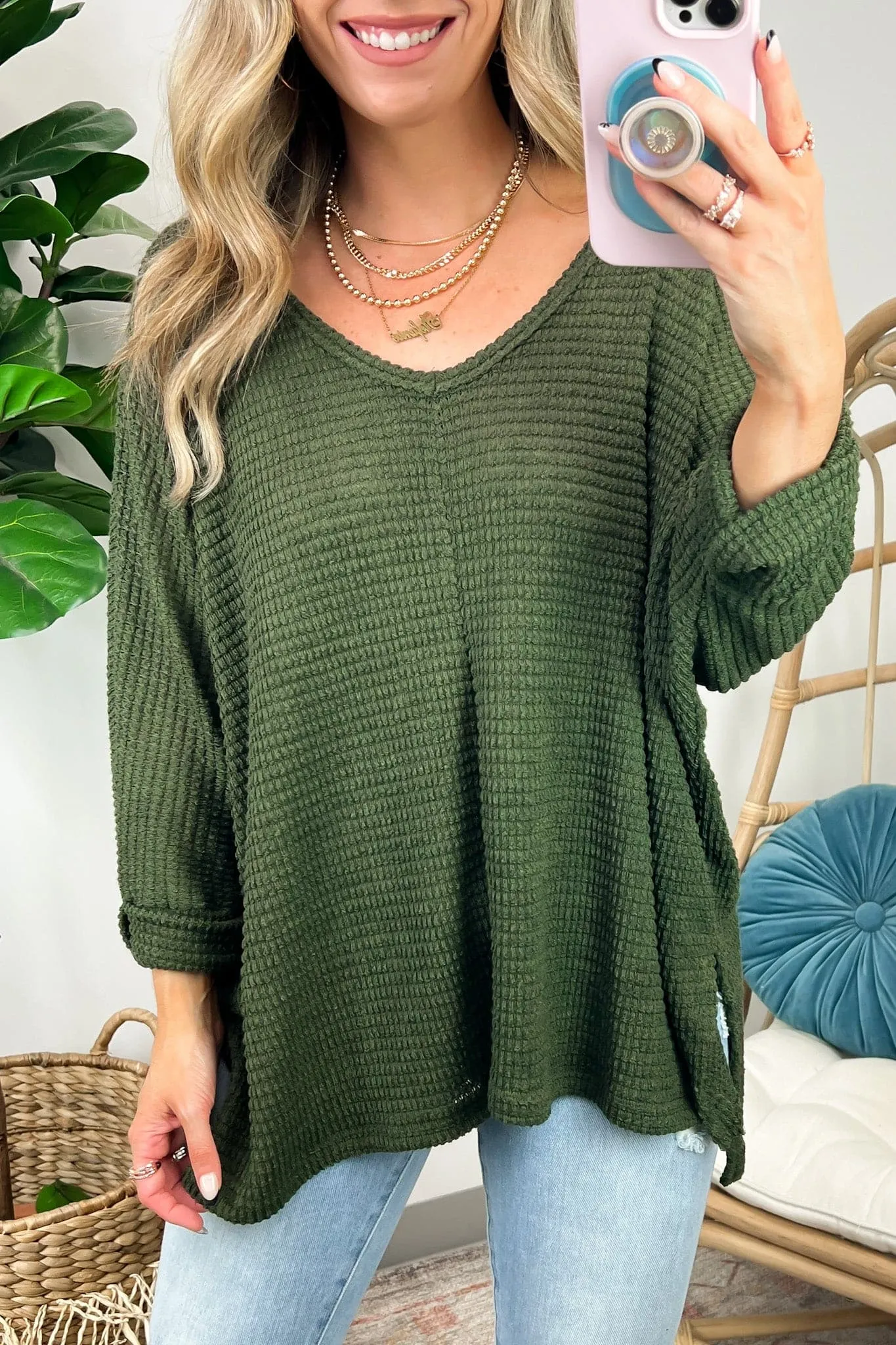 Tetrah V-Neck Waffle Knit Top - BACK IN STOCK