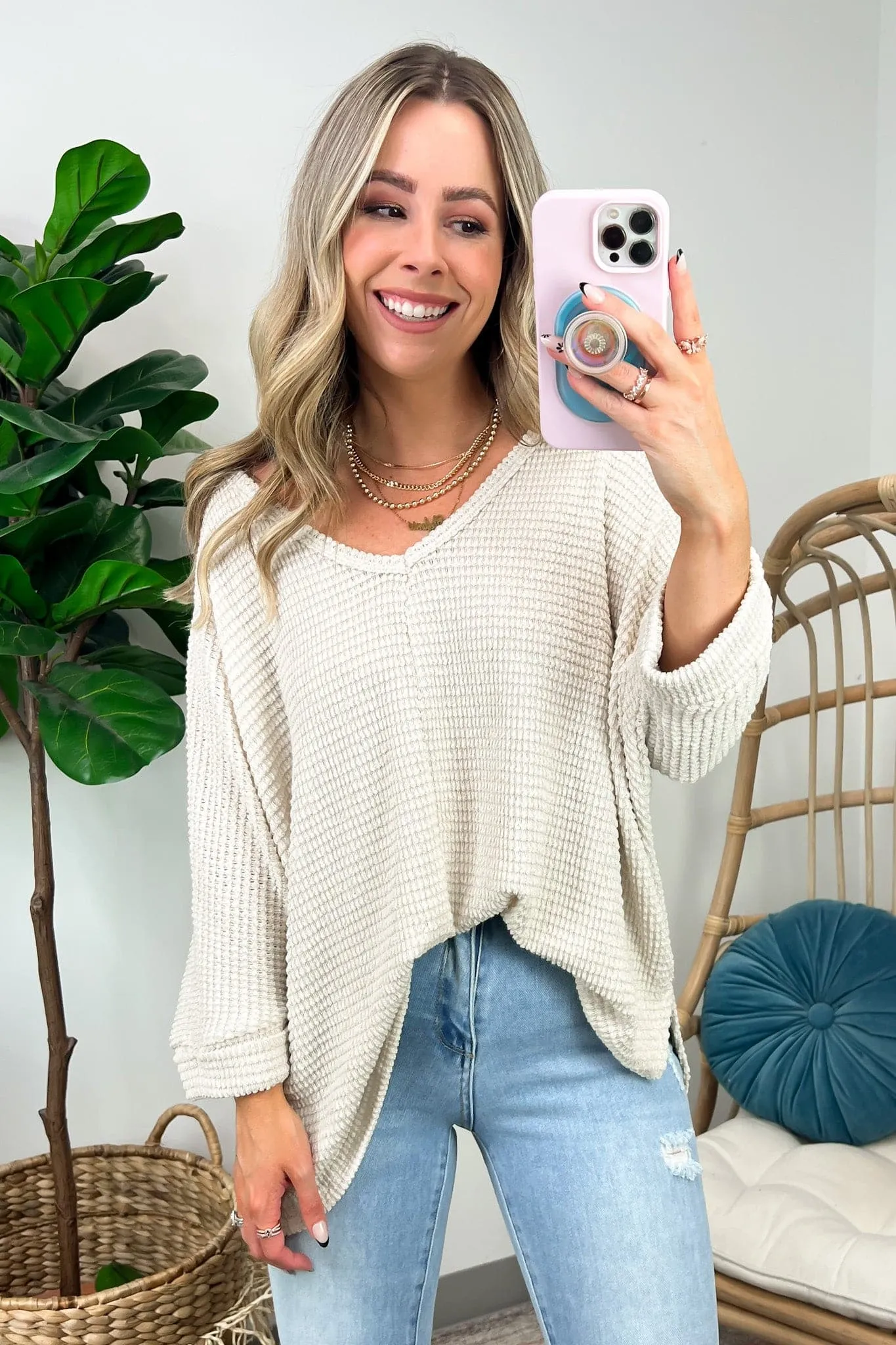 Tetrah V-Neck Waffle Knit Top - BACK IN STOCK