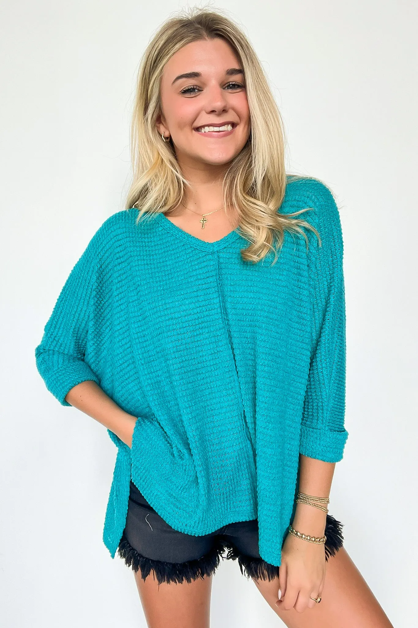 Tetrah V-Neck Waffle Knit Top - BACK IN STOCK
