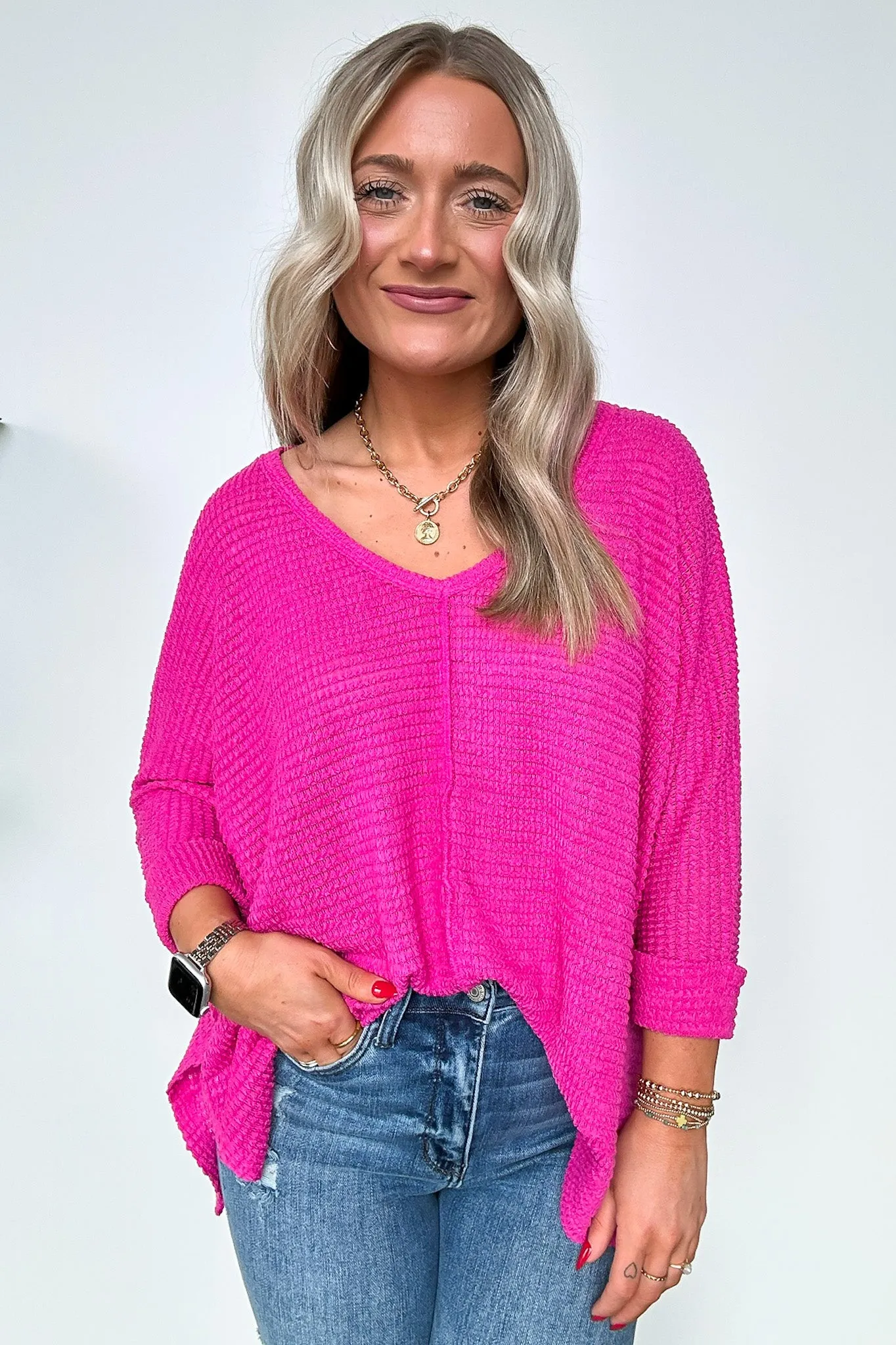 Tetrah V-Neck Waffle Knit Top - BACK IN STOCK