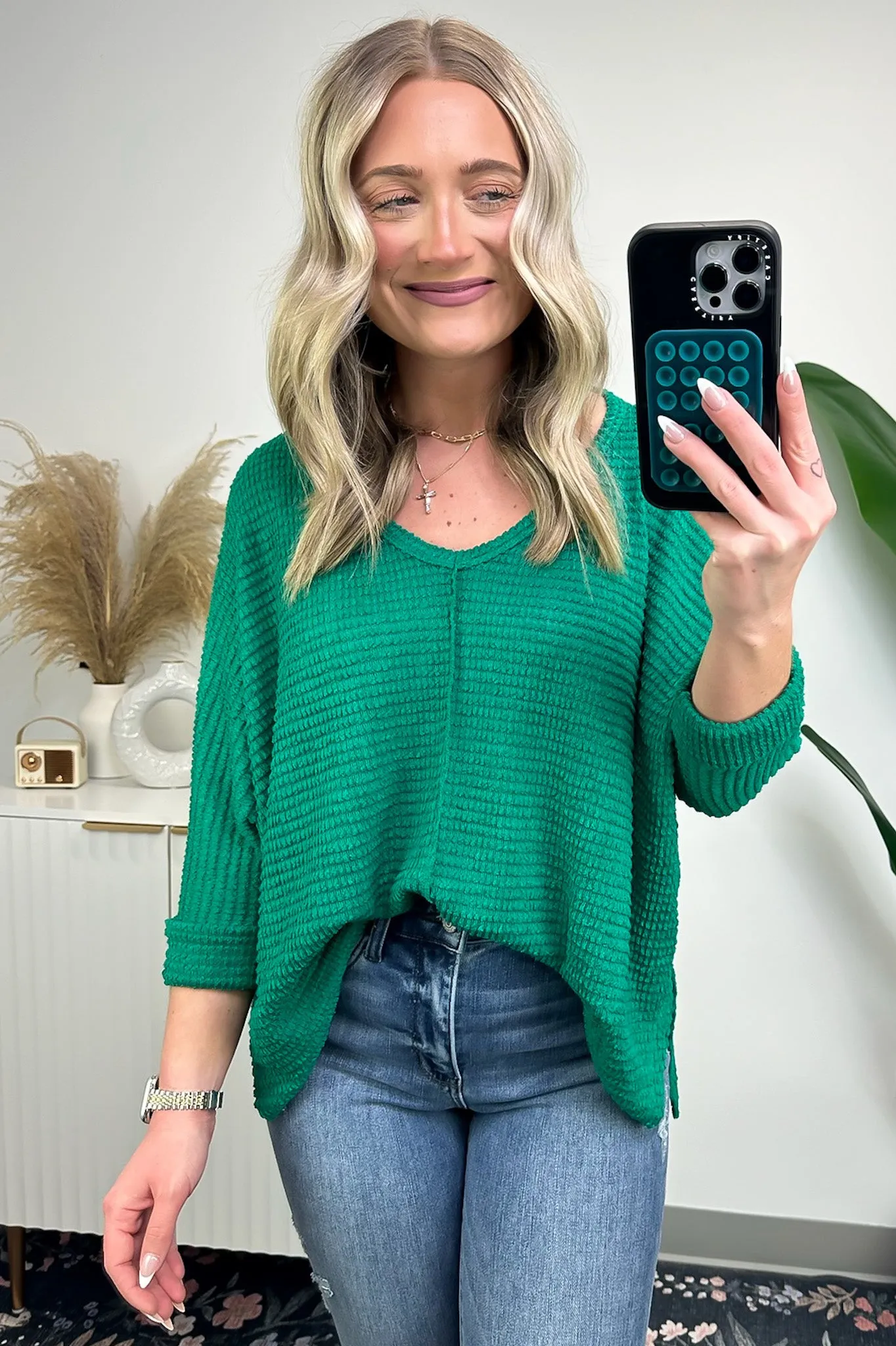 Tetrah V-Neck Waffle Knit Top - BACK IN STOCK