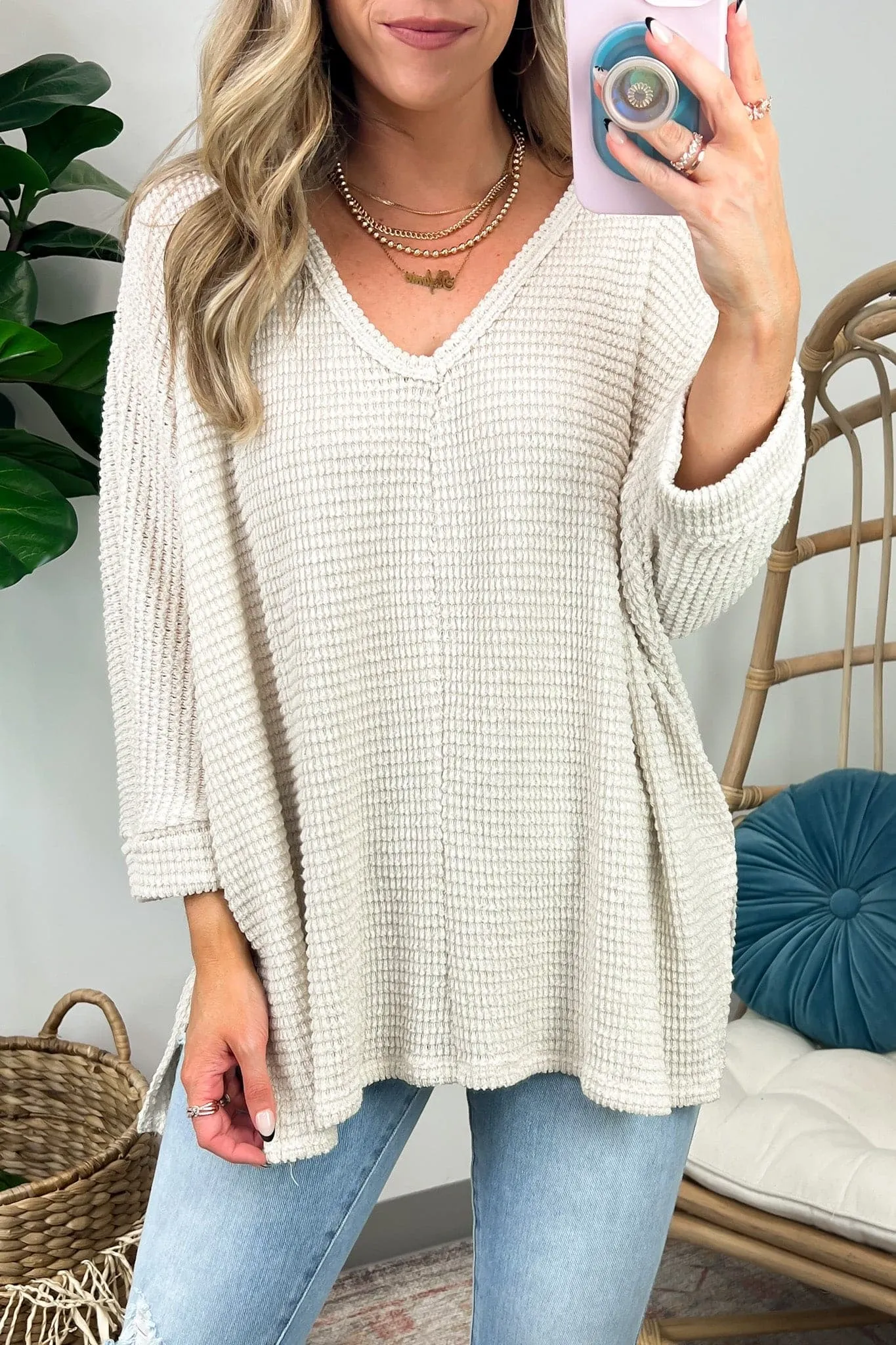 Tetrah V-Neck Waffle Knit Top - BACK IN STOCK