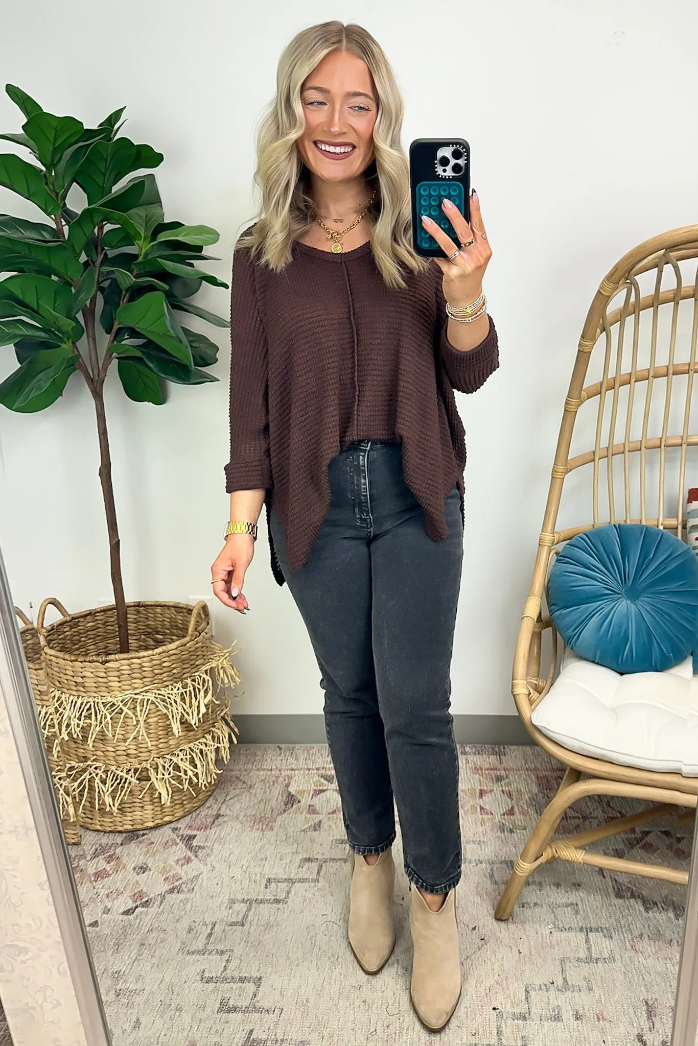 Tetrah V-Neck Waffle Knit Top - BACK IN STOCK